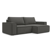 ECKSOFA mit Schlaffunktion Samt Stoff Grau - Dunkelgrau/Schwarz, Kunststoff/Textil (257/148cm) - LaMiaSofa