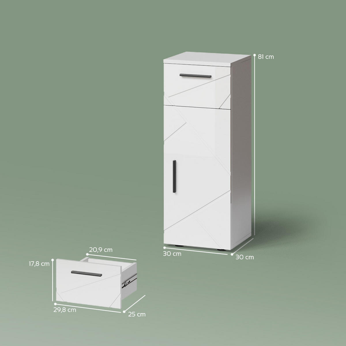MIDISCHRANK Ronco Weiß Hochglanz 30 x 81 cm - Weiß Hochglanz/Weiß, Holzwerkstoff (30/81/30cm) - Livinity®