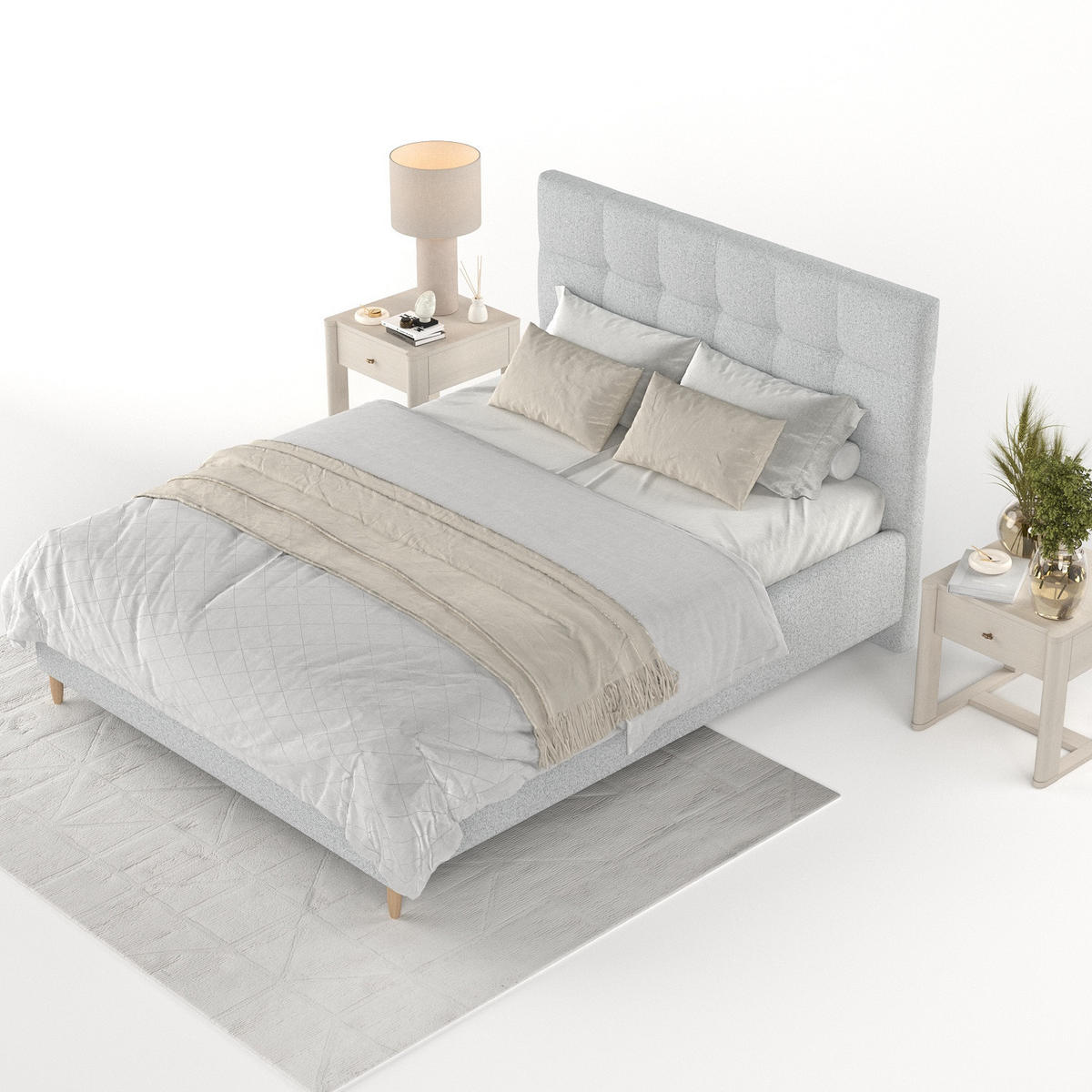 POLSTERBETT Cora 140/200 cm Hellgrau im Riva Stoff - Hellgrau/Naturfarben, Holz/Holzwerkstoff (140/200cm) - AltaBeds