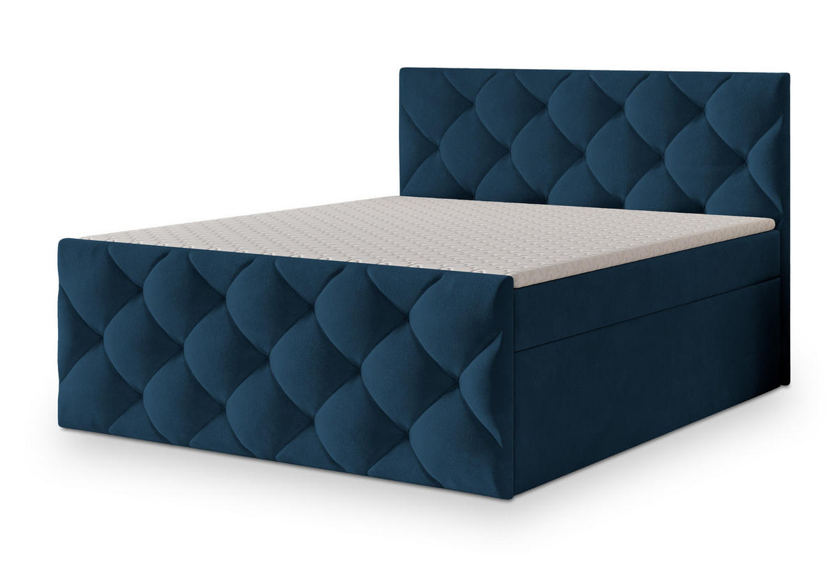 BOXBETT ROVARI 140x200 cm mit Matratze und Topper - Blau - Blau, Holz (140/200cm) - MASSENO