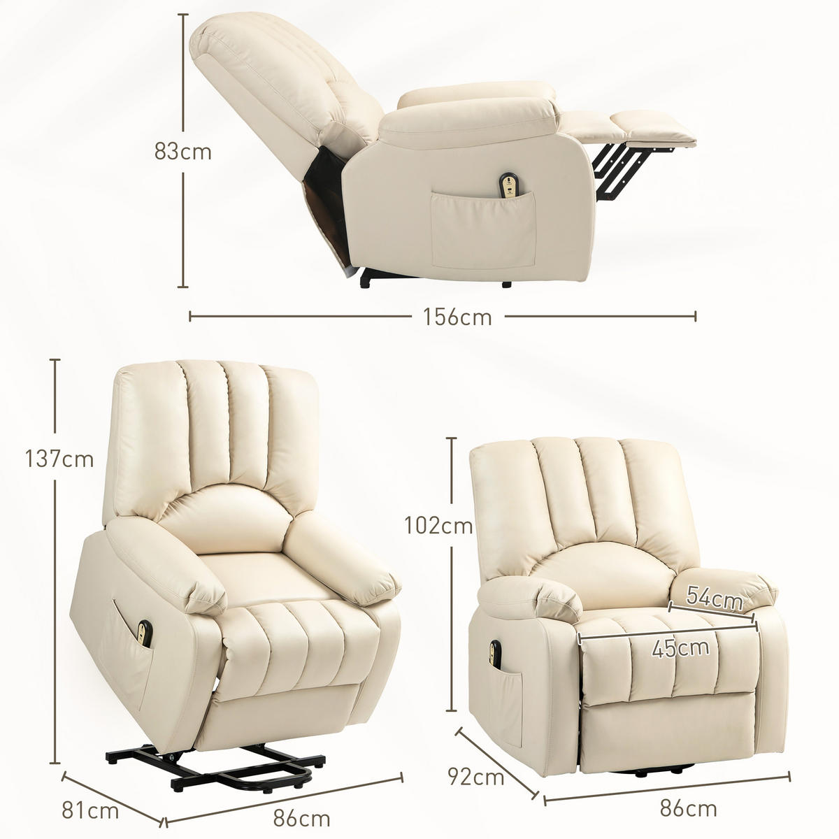 RELAXSESSEL DE-15374 elektrisch verstellbar mit Aufstehhilfe Beige - Beige, Metall (92/102/86cm) - ComfortXL