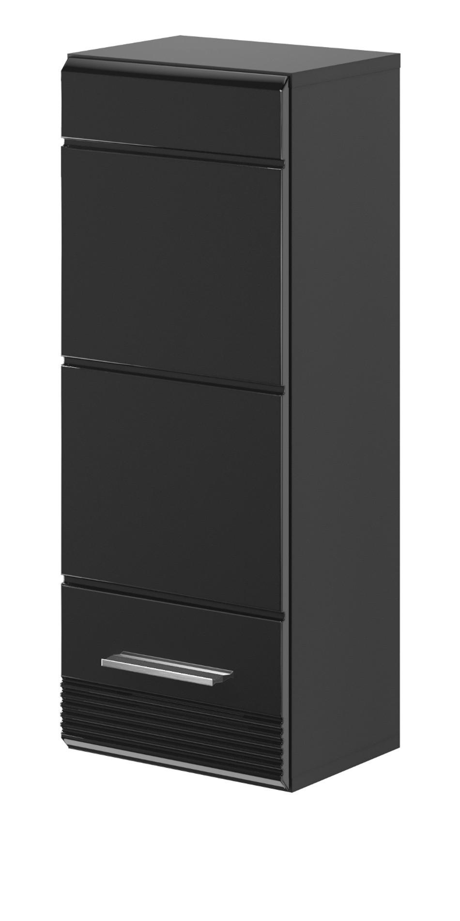 HÄNGESCHRANK schwarz Hochglanz 30 cm, Badschrank glänzend - Schwarz Hochglanz/Silberfarben, Holzwerkstoff/Kunststoff (30/77/23cm) - Inn.Furn