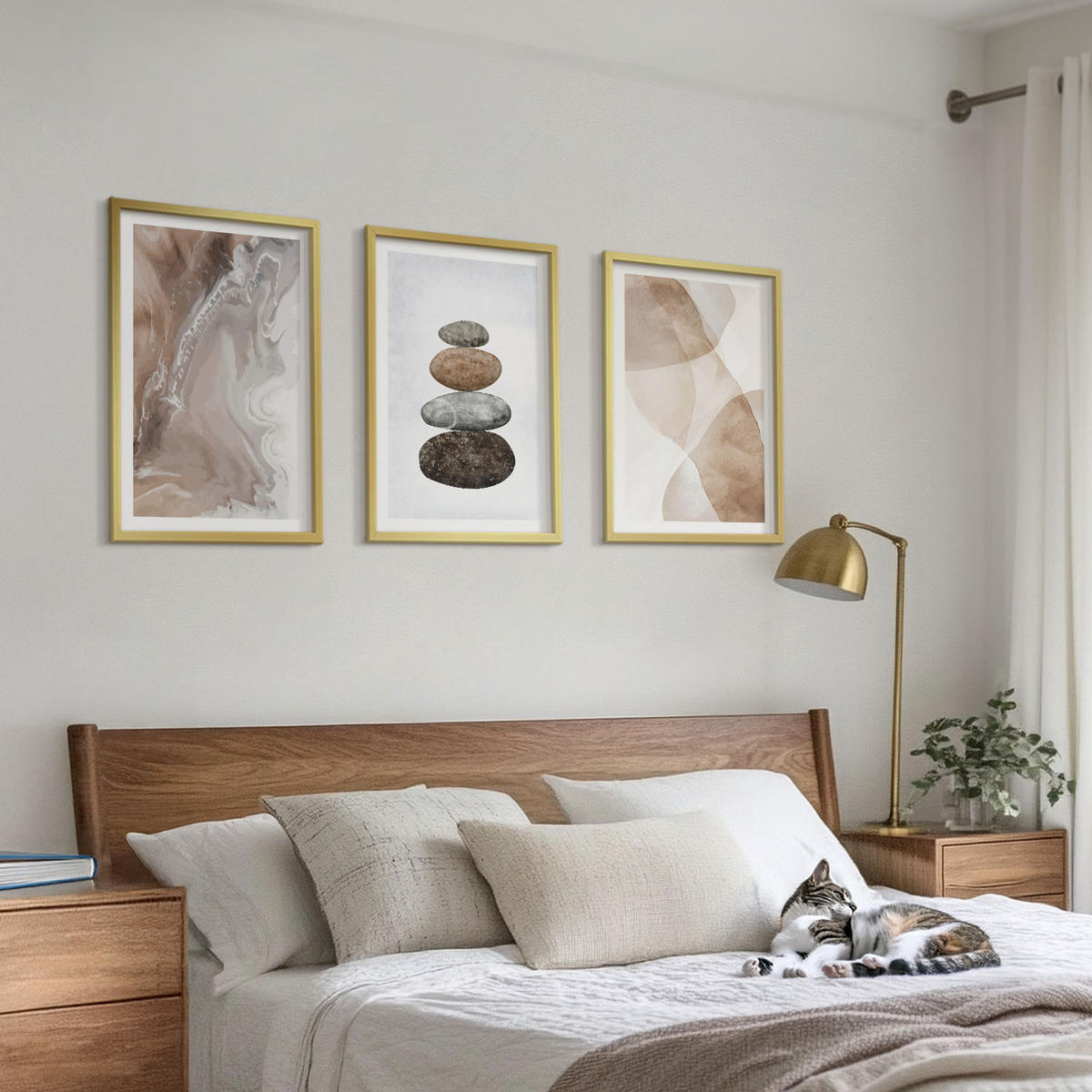 WANDBILDER 3er Set - 40x60 cm Goldrahmen - Abstrakte Pastellformen - Goldfarben, Kunststoff (40/60cm) - ArtPrintCave