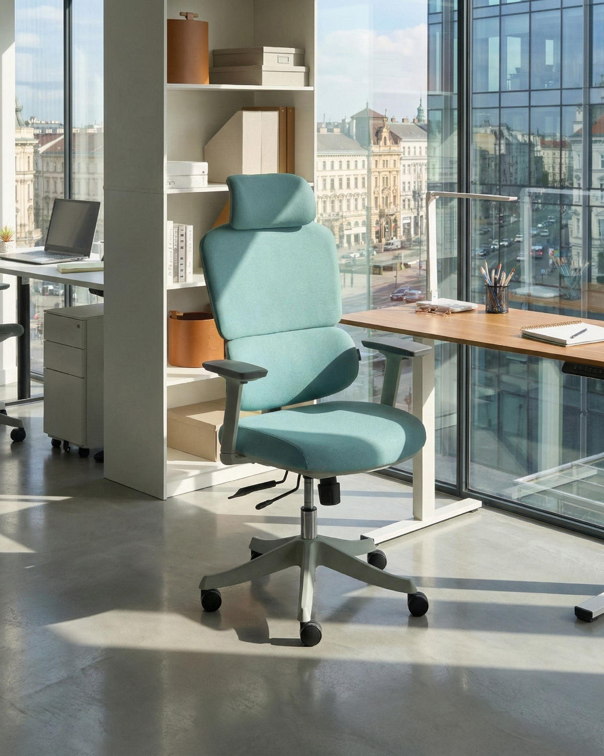 BÜROSTUHL Stoff Blaugrün Viscount - Jadegrün, Textil (50/121/63cm) - Beliani