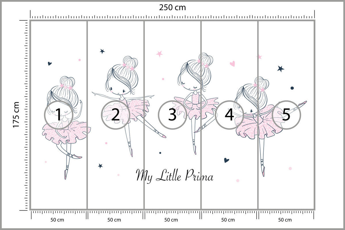 FOTOTAPETE für Kinderzimmer Kleine Ballerinen Tanzen Herzen Sterne 250x175 - Weiß, Papier (250/175cm) - Muralo