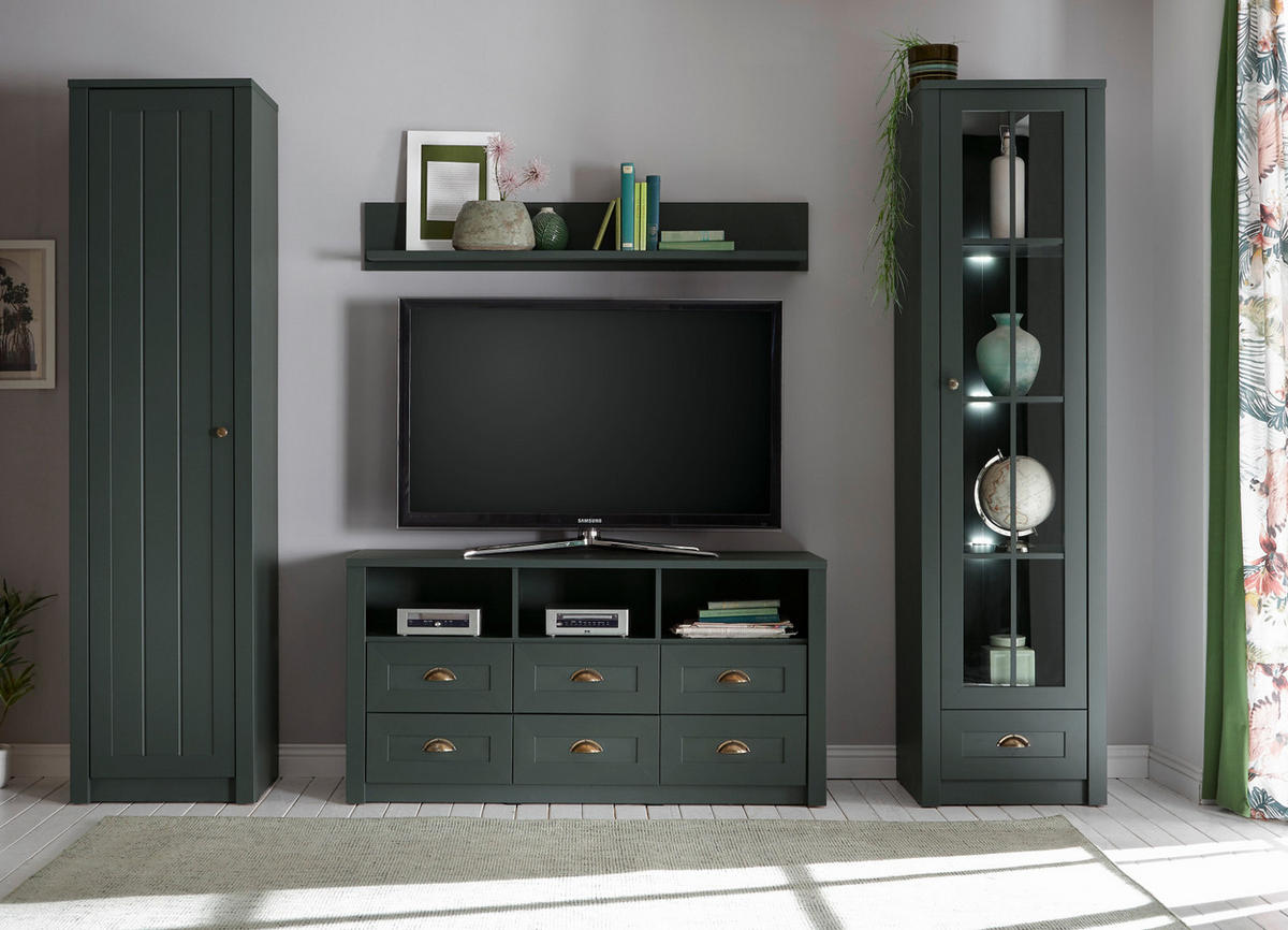 MEHRZWECKSCHRANK grün Landhaus 50 cm, Stauraumschrank mit 5 Fächern - Chromfarben/Schwarz, Holzwerkstoff/Kunststoff (50/197/43cm) - Furn.Design