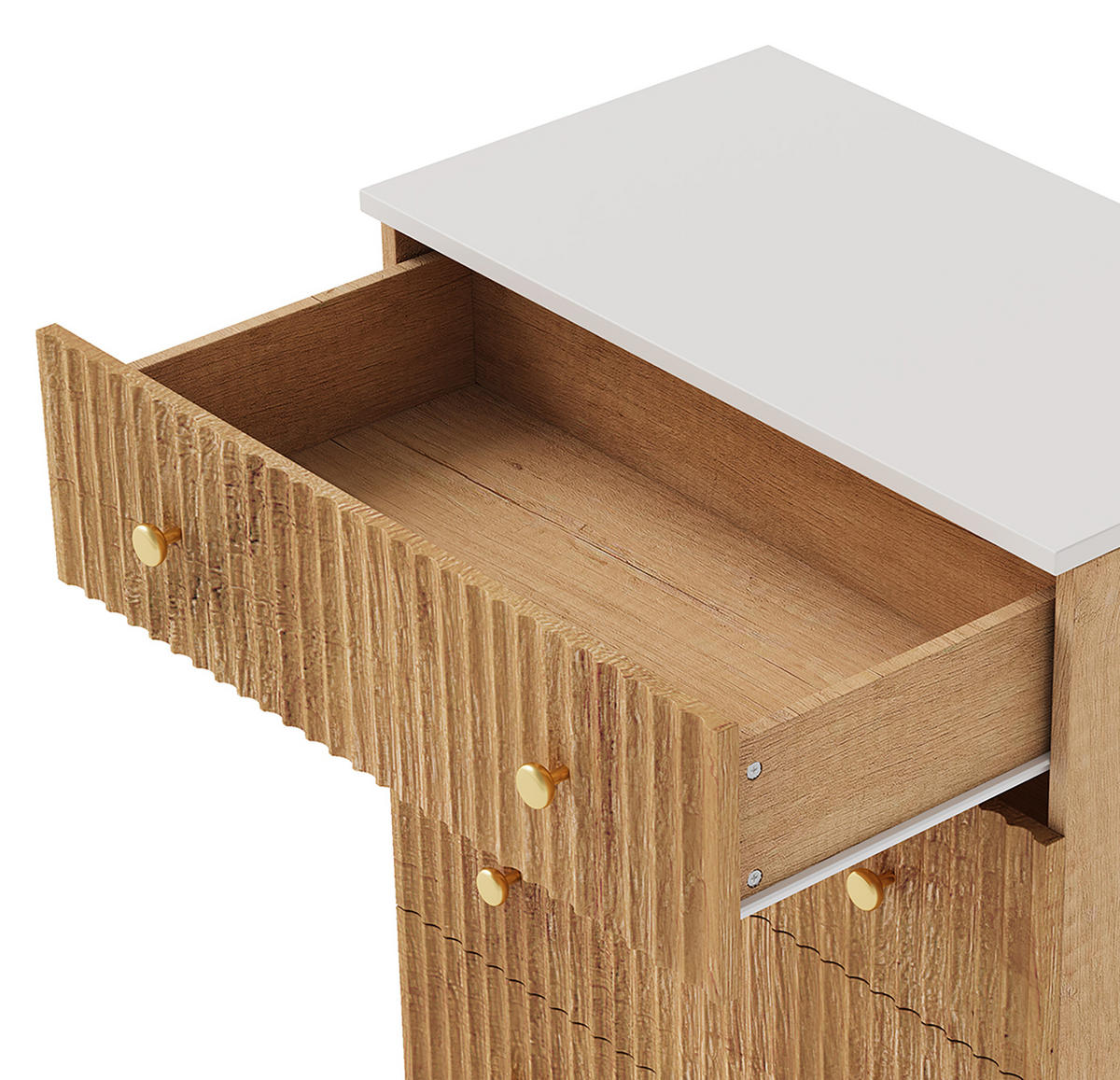 KOMMODE Riffel-Design mit 5 Schubladen & Sockel-LED 73/40/111 cm Eiche-Dekor - Eichefarben, Holzwerkstoff (73/111/40cm) - Creahappy