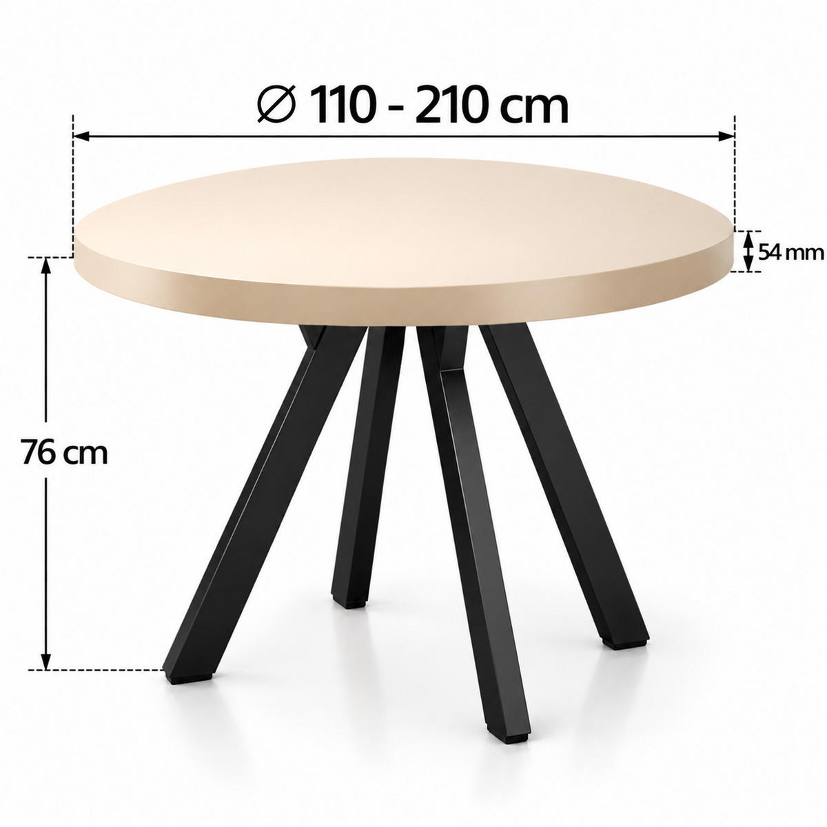 ESSTISCH rund ausziehbar 110/210/76 cm, Kaschmir, 54 cm Tischplatte + Y Metallgestell Schwarz - Kaschmir/Schwarz, Holzwerkstoff/Metall (110/210/76cm) - Damale Möbel