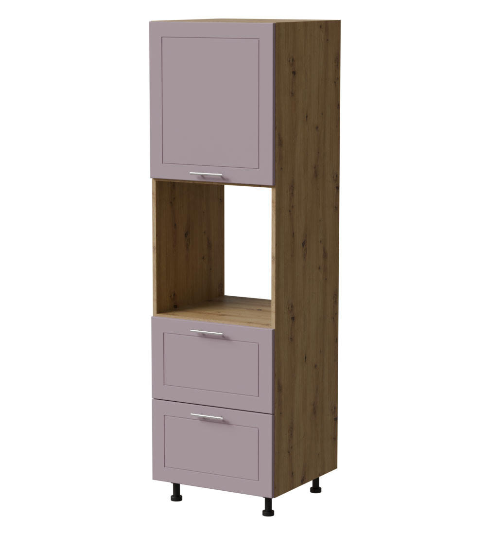 BACKOFENUMBAUSCHRANK Bari D14/RU/2 356 Eiche Artisan / RAL 4009 pastellviolett 60 / 59 / 207cm HETTICH Vollauszug - Violett/Eiche Artisan, Holz/Holzwerkstoff (60/207/59cm) - Feldmann-Wohnen