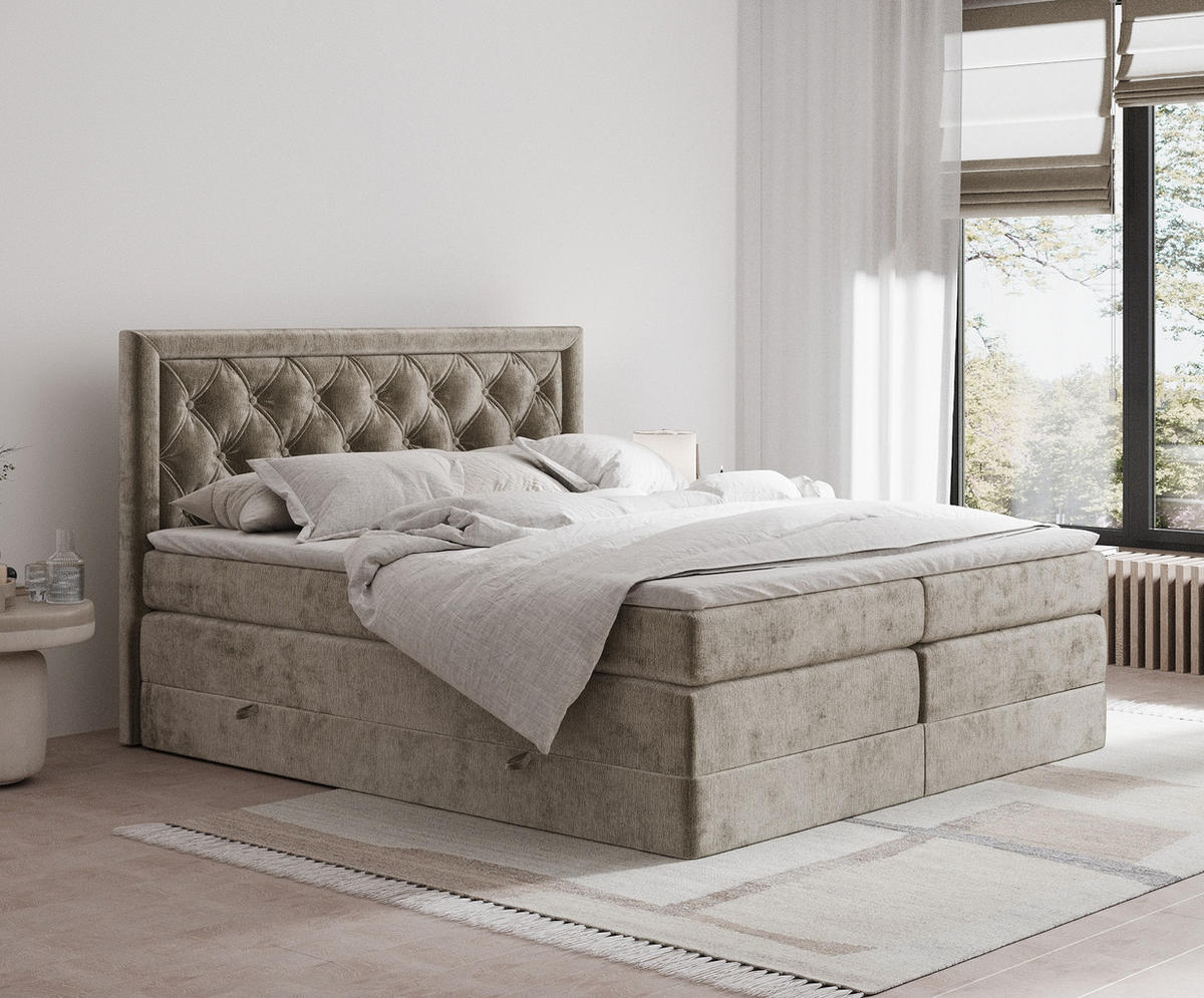 BOXSPRINGBETT Aurelia Beige 200/200 cm - Beige/Schwarz, Holz/Holzwerkstoff (200/200cm) - Maison de Reve