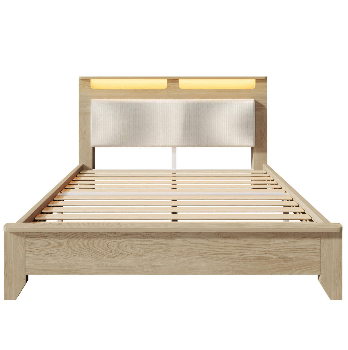 POLSTERBETT aus Cordstoff 140x200 cm in Beige mit LED-Beleuchtung - Beige, Textil (140/200cm) - Modfu