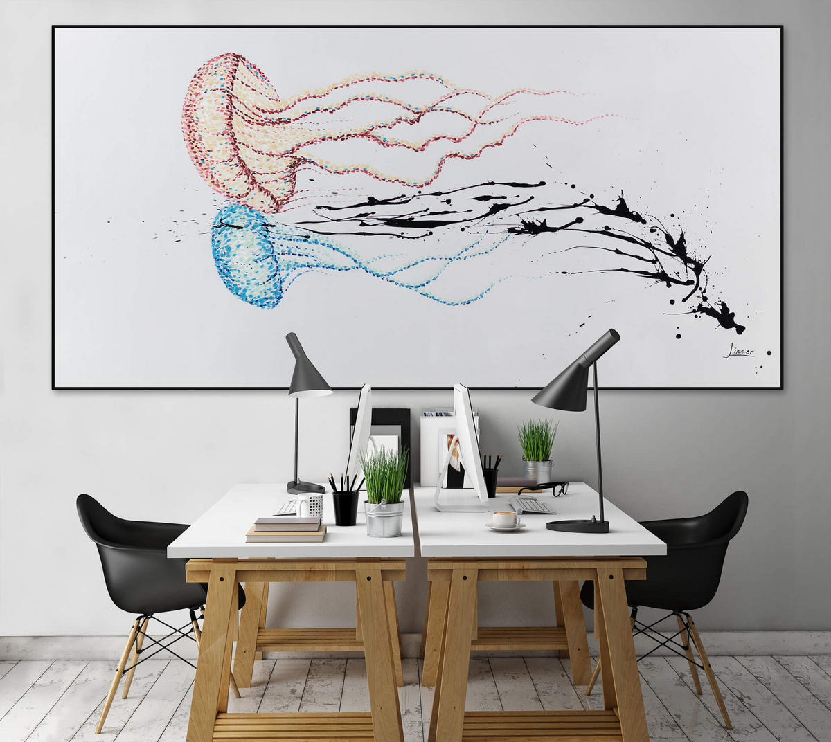 ÖLGEMÄLDE XXL Rot 200/100 cm - Blau/Rot, Holz/Textil (6.68/100cm) - KUNSTLOFT