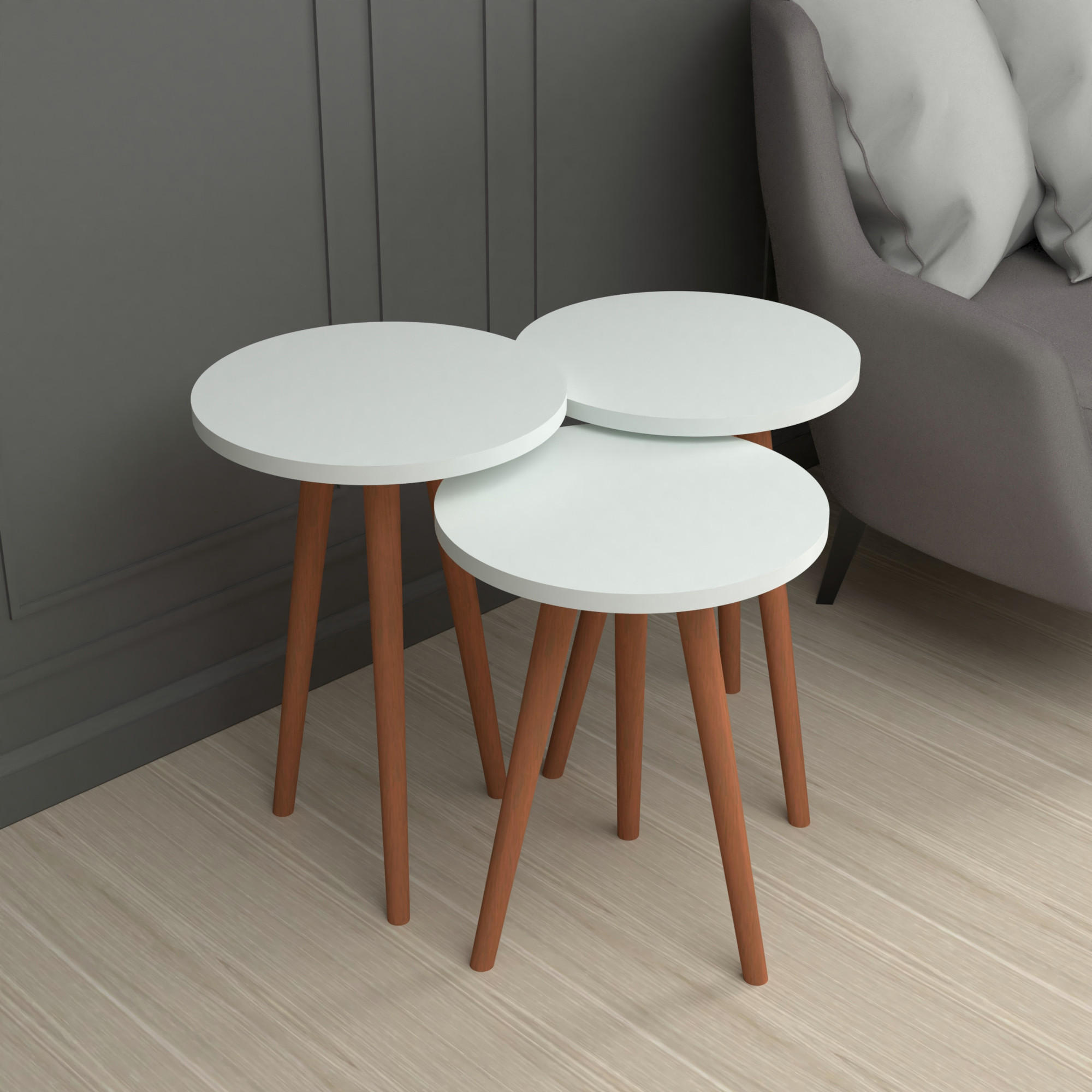 SATZTISCH Herrljunga im 3er Set - Weiß, Holzwerkstoff (35/35/49cm) - [en.casa]