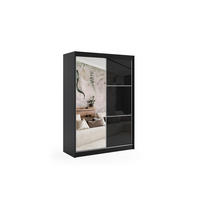 KLEIDERSCHRANK mit Spiegel-Schiebetüren und Aluminium-Leisten - VIVONA - 120 cm Schwarz - Schwarz, Holzwerkstoff (120/216/61cm) - ALTDECOR