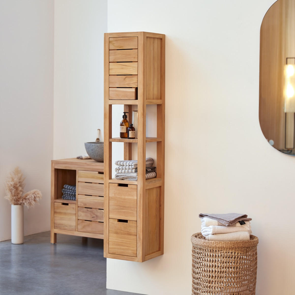 HOCHSCHRANK Serena Natur aus Teak - Naturfarben, Holz (30/150/30cm) - Tikamoon