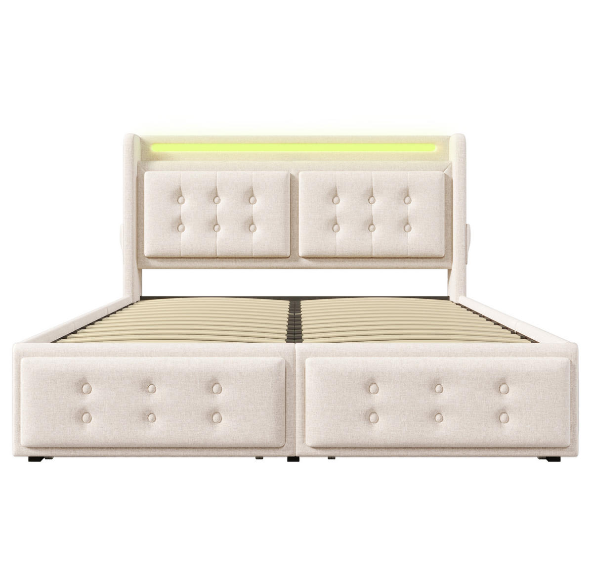 POLSTERBETT 160/200 cm mit LED, USB-C, 4 Schubladen und Matratze in Beige - Beige, Textil (160/200cm) - BEAOK