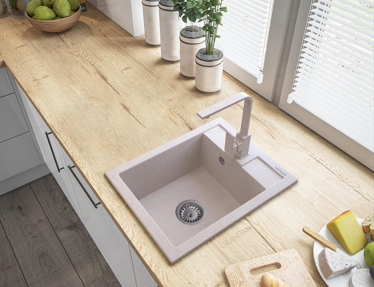 GRANITSPÜLE Samos mit Siphon - Beige, Kunststoff/Stein (40/18/50cm) - Granitan
