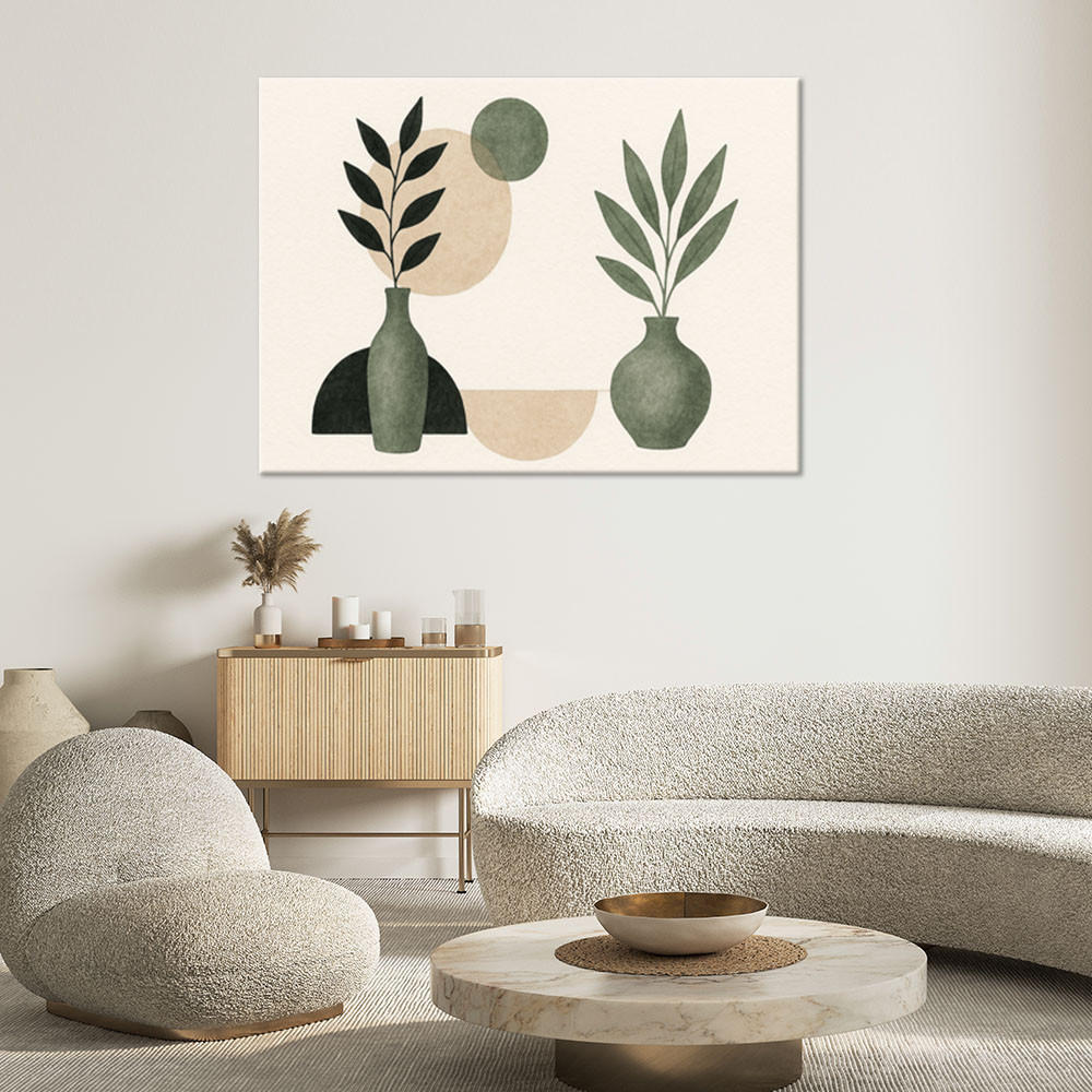 LEINWANDBILD Vasen Grün Minimalismus Beige Botanik 100x70cm - Beige, Textil (100/70cm) - Feeby