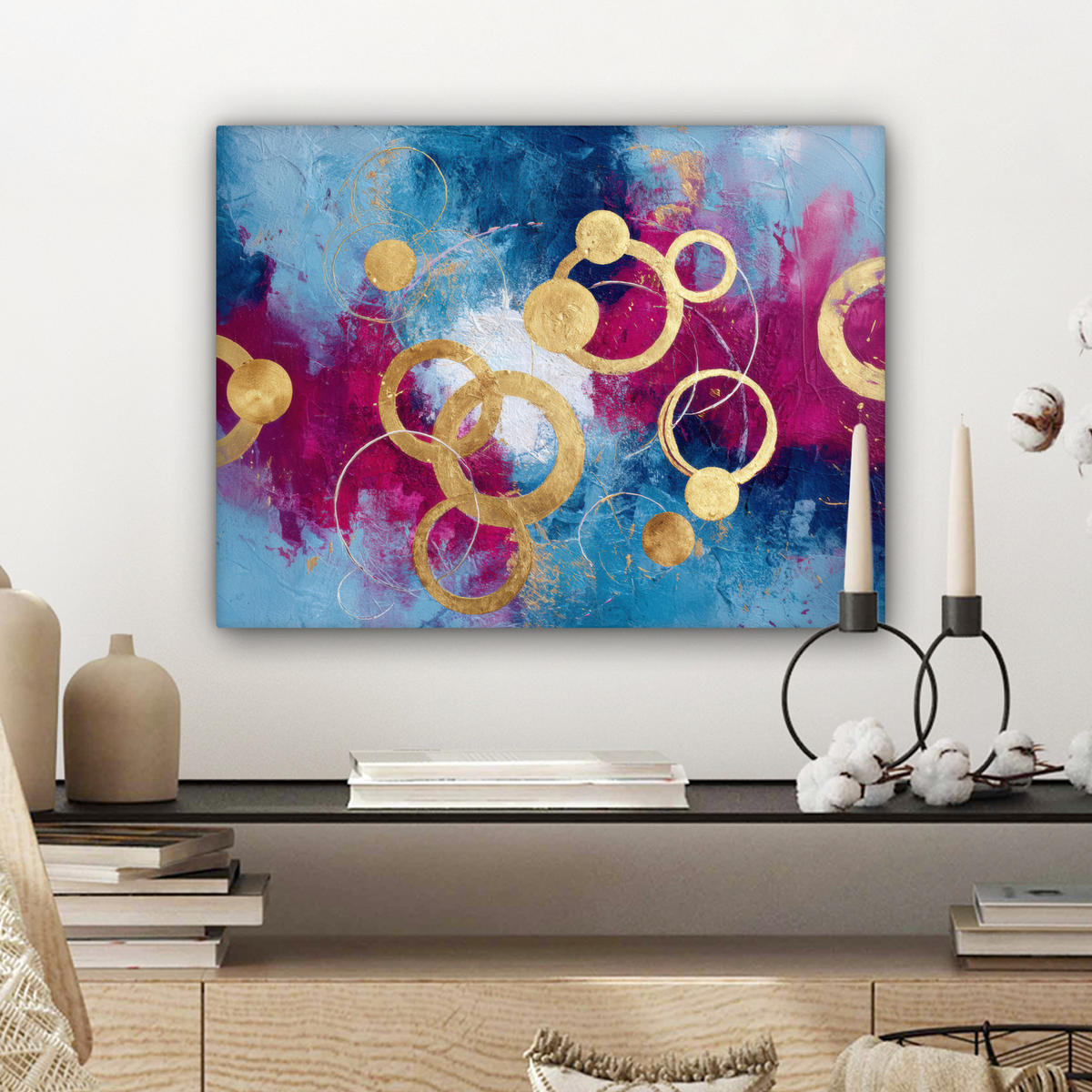 LEINWANDBILD Kreise - Gold - Abstrakt Wandbild 40x30 cm - Blau, Textil (40/30cm) - MuchoWow