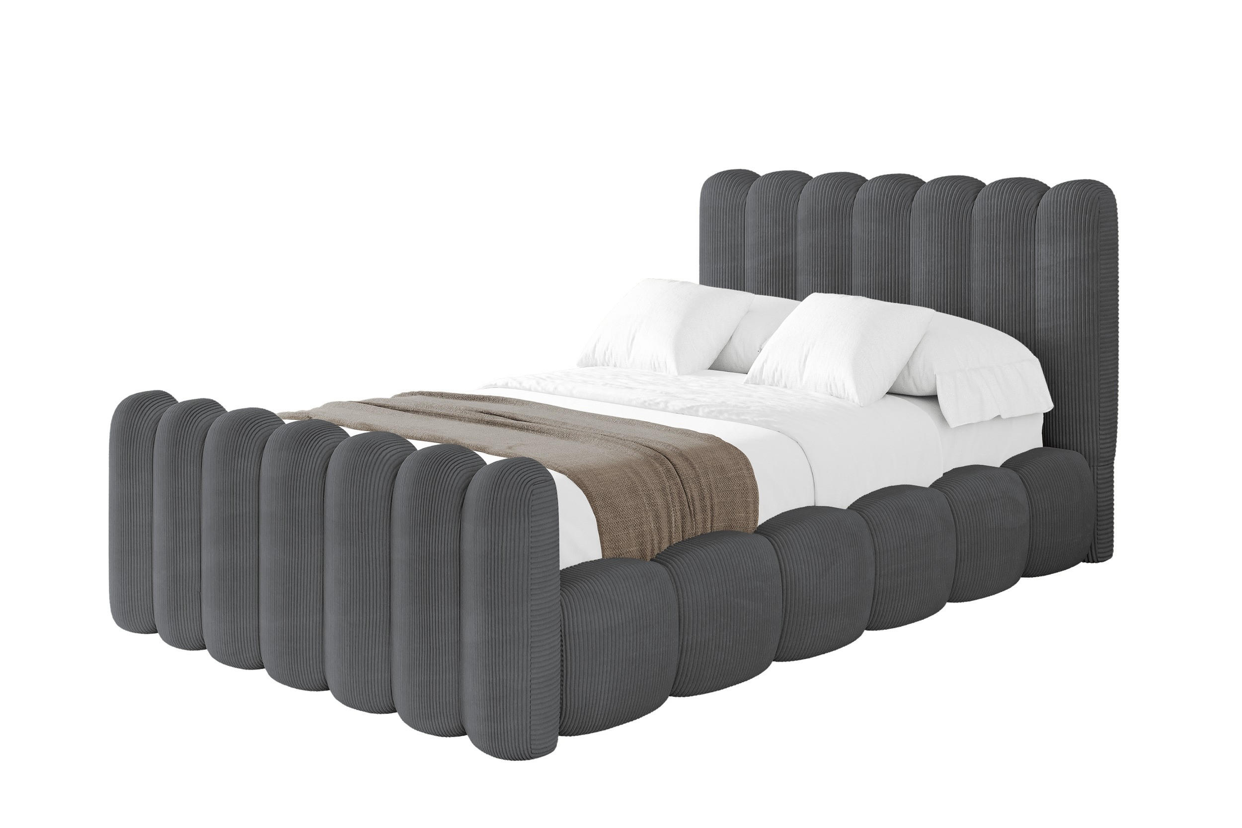 POLSTERBETT mit Bettkasten, Fußteil und Lattenrost, Bett mit Matratze H3/H4 - SENA-Z 120x200 Dunkelgrau - Anthrazit, Holzwerkstoff/Textil (120/200cm) - ALTDECOR