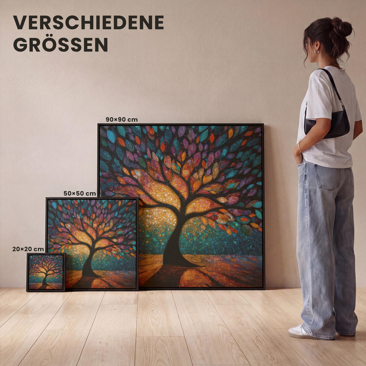 LEINWAND Bilder mit Rahmen - Mosaik - Bunt - Baum - Äste - 20x20 - Multicolor, Textil (20/20cm) - MuchoWow