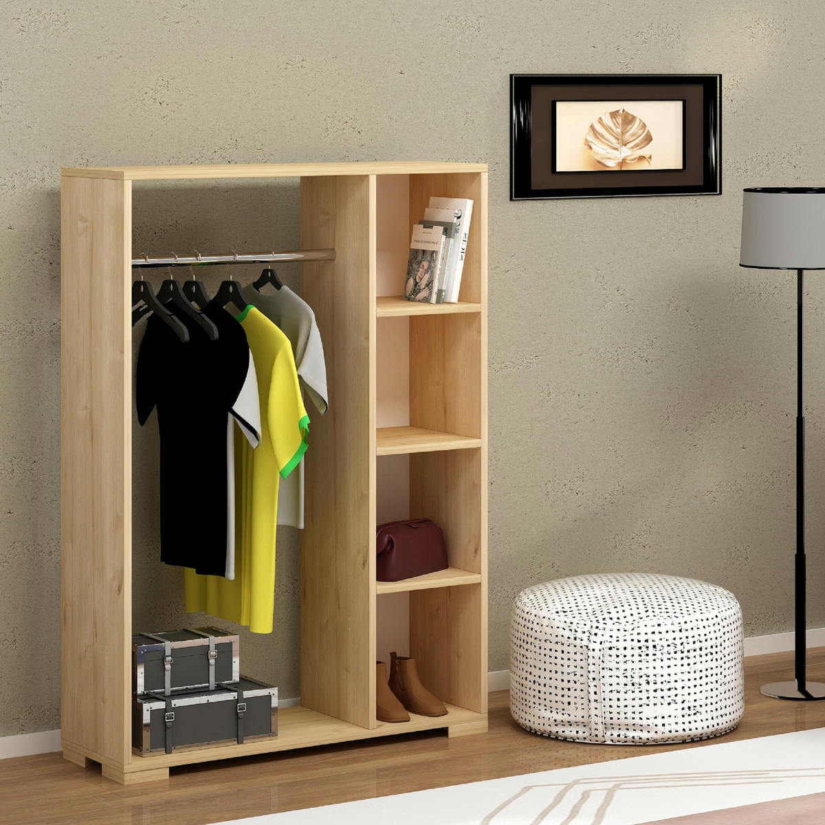 KLEIDERSCHRANK Nesbyen - Eichefarben, Holzwerkstoff/Kunststoff (90/126/30cm) - [en.casa]