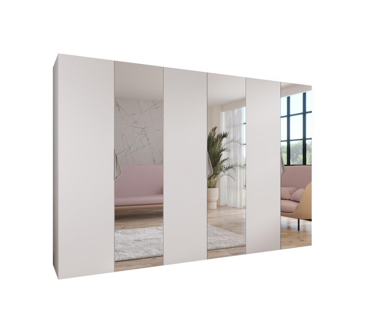 DREHTÜRENSCHRANK 202/300/52 6-türig - Beige/Weiß, Holz/Metall (300/202/52cm) - Abiks Möbel