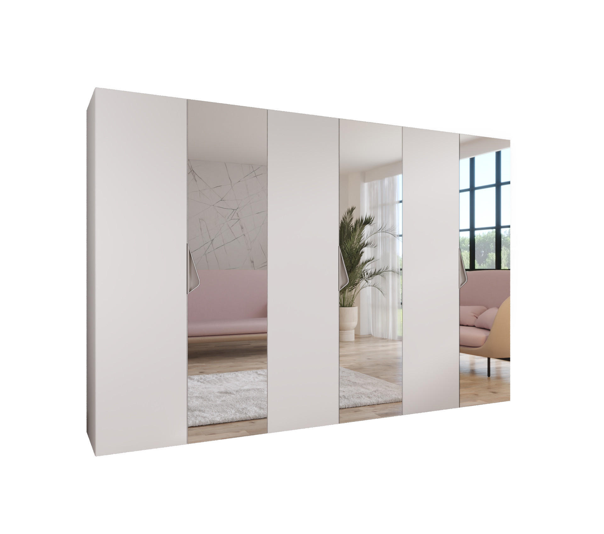 Abiks Möbel DREHTÜRENSCHRANK Weiß, Beige 300cm × 52cm × 202cm