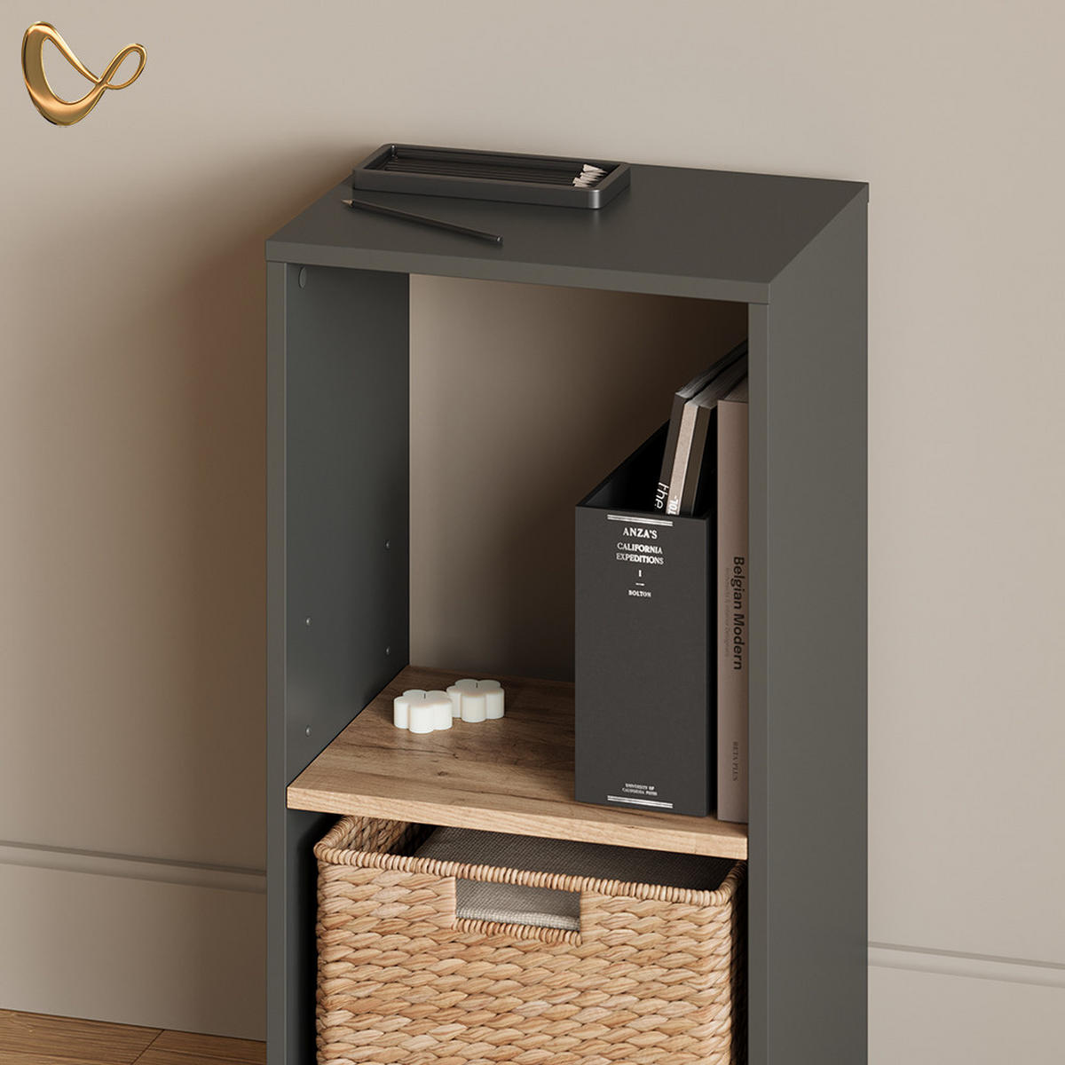 BÜCHERREGAL Lorena Anthrazit/Goldkraft Eiche mit 2 Fächern - Anthrazit, Holzwerkstoff (40/74/30cm) - Livinity®