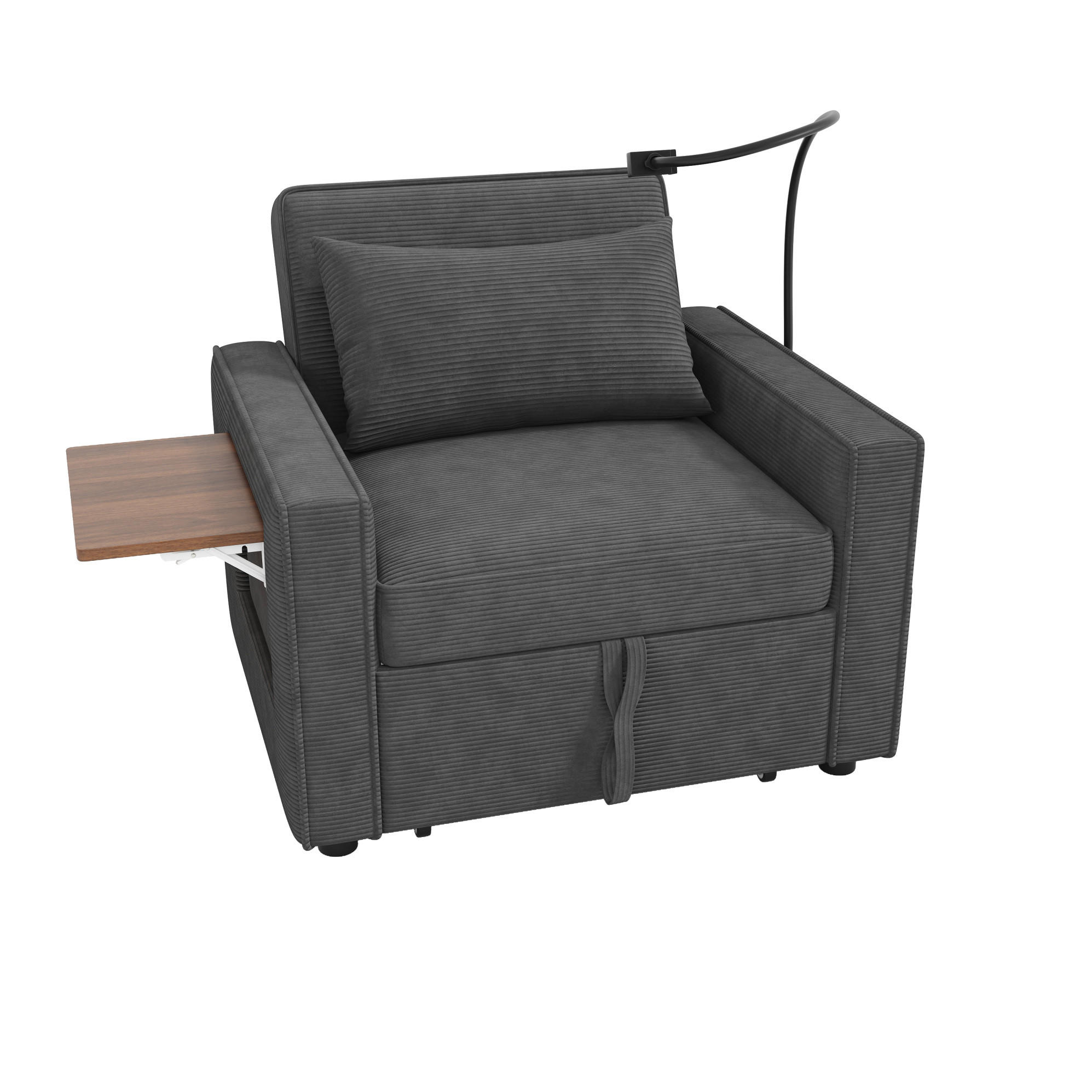 ROZKLADACIA pohovka z menčestru, 93/150/85 cm, sivé, s USB a stolíkom - sivá, textil (93/85/150cm) - BEAOK