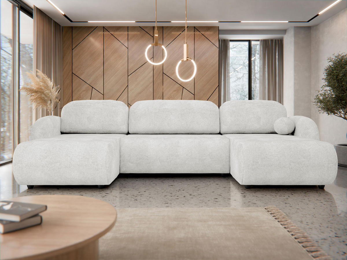 WOHNLANDSCHAFT Dream U - Schwarz/Naturfarben, Holz/Kunststoff (318/88/160cm) - MIRJAN24