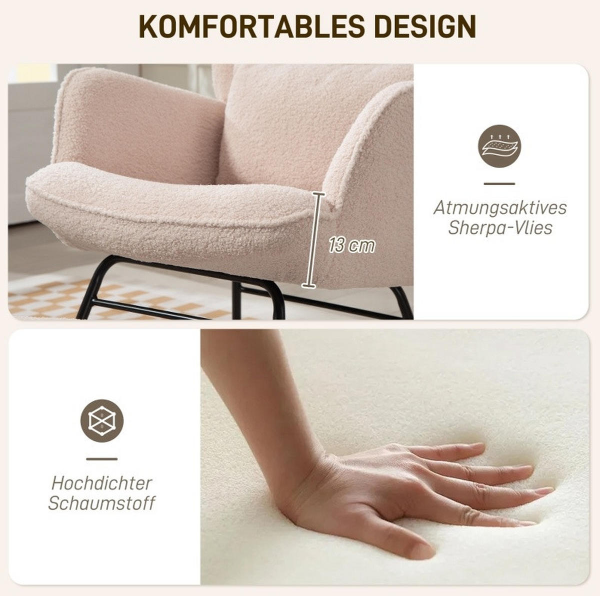 SCHAUKELSTUHL mit Hocker Polyester-Fleece, Metallgestell 70,5/101,5/99,5 cm Beige - Beige, Textil (70.5/99.5/101.5cm) - Redom