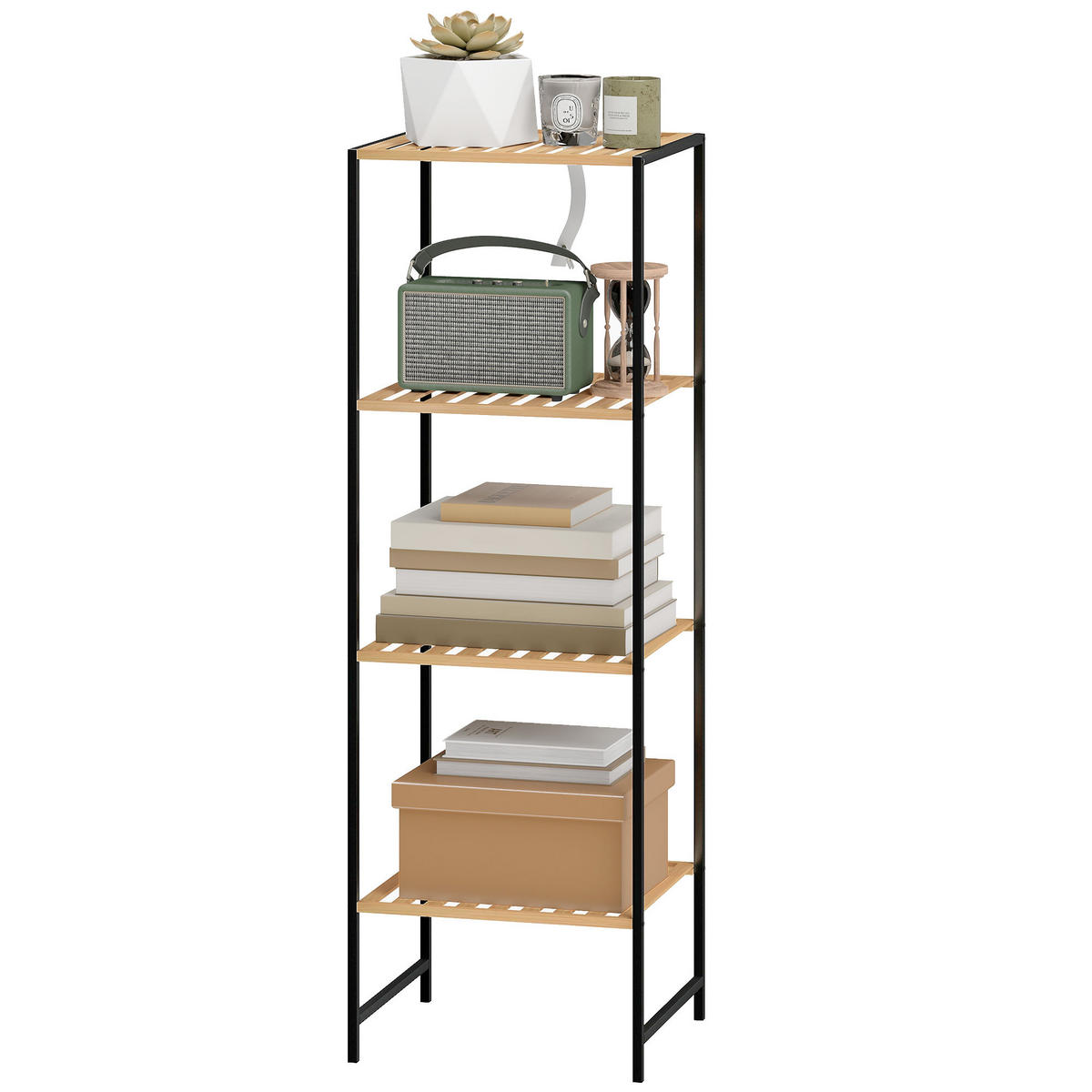 STANDREGAL DE-09389 4 Ablagen aus Bambus & Stahl Natur - Naturfarben, Metall (33/110/36.5cm) - ComfortXL
