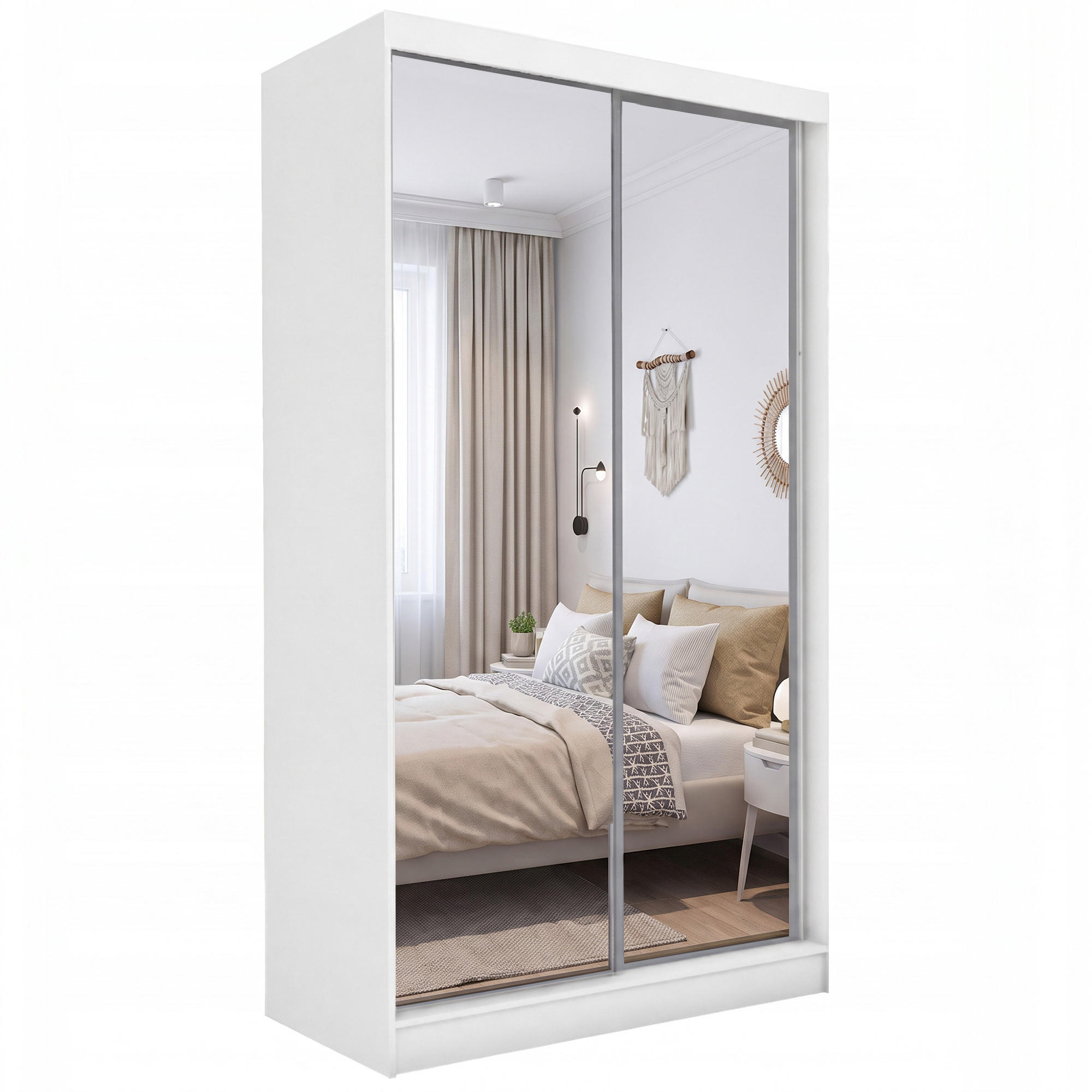 SKŘÍŇ s posuvnými dveřmi Debra 120/216/61 bílá se zrcadlem a zásuvkami - bílá, kompozitní dřevo (120/216/61cm) - Beautysofa