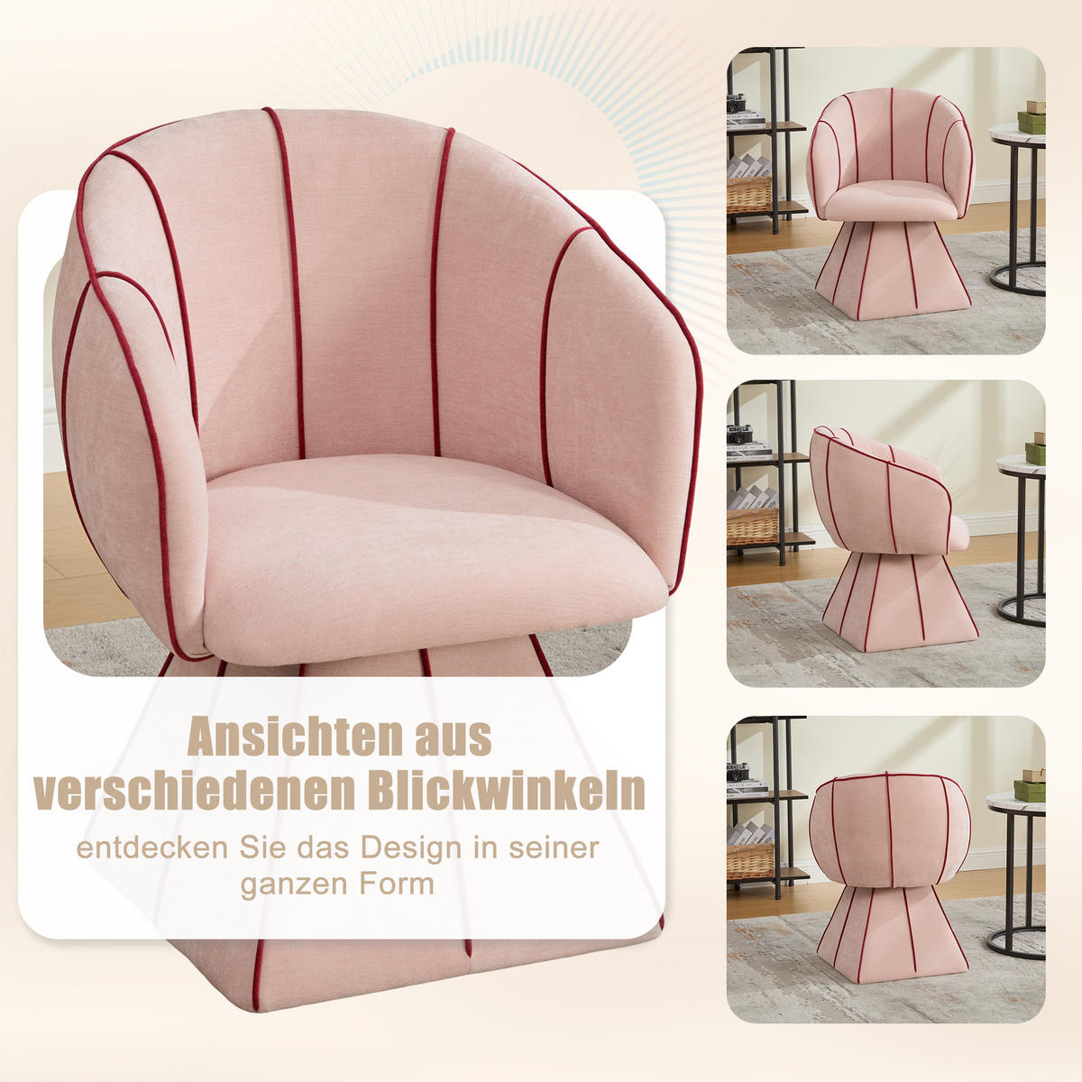 DREHSTUHL Chenille Pink drehbar - Rosa, Holzwerkstoff/Textil (56/74.5/54cm) - WISHDOR