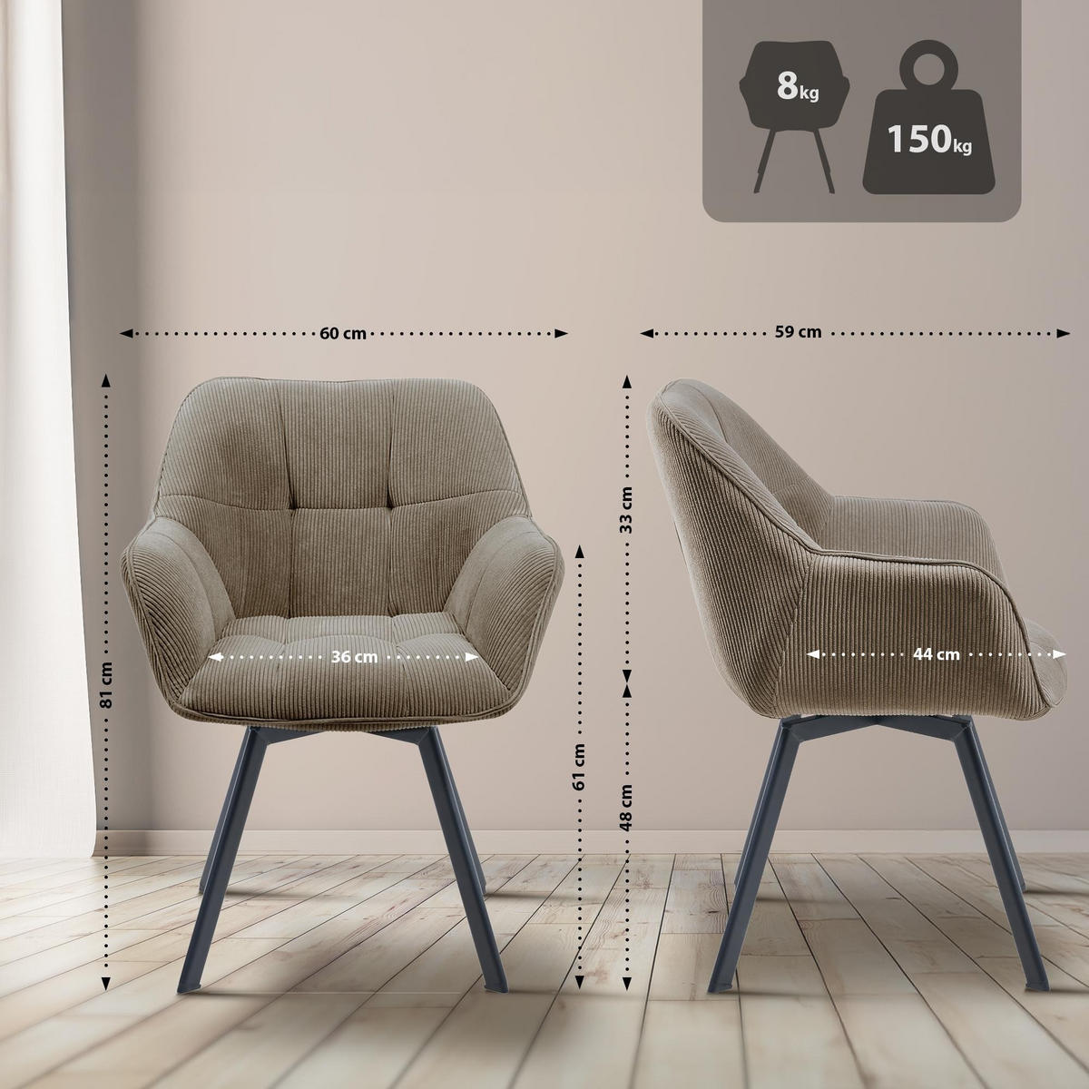 ESSZIMMERSTUHL Jordi 60x59x81 cm braun - Braun, Textil (60/81/59cm) - furnicato