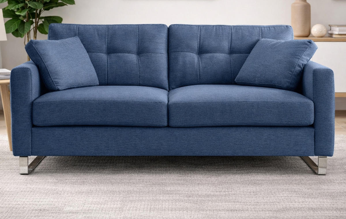 SOFA blau Flachgewebe 2,5-Sitzer 203 cm, Couch mit Steppoptik - Blau/Chromfarben, Holz/Textil (203/92/94cm) - Inn.Furn