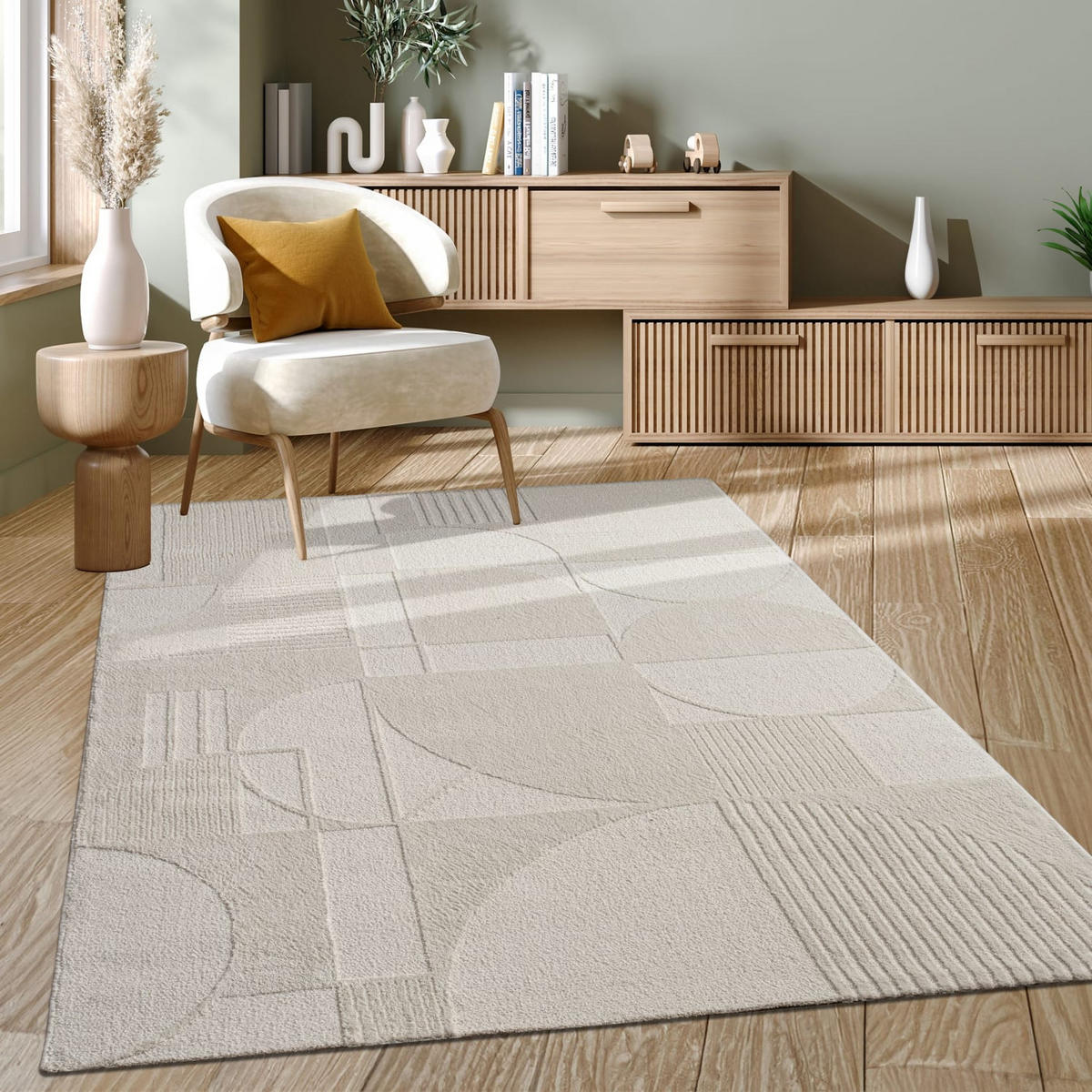 KURZFLORTEPPICH, mit Struktur, aus Polyester, Florhöhe 10 mm, Creme, 160 x 230 cm - Beige, Textil (230/160cm) - KADIMA DESIGN