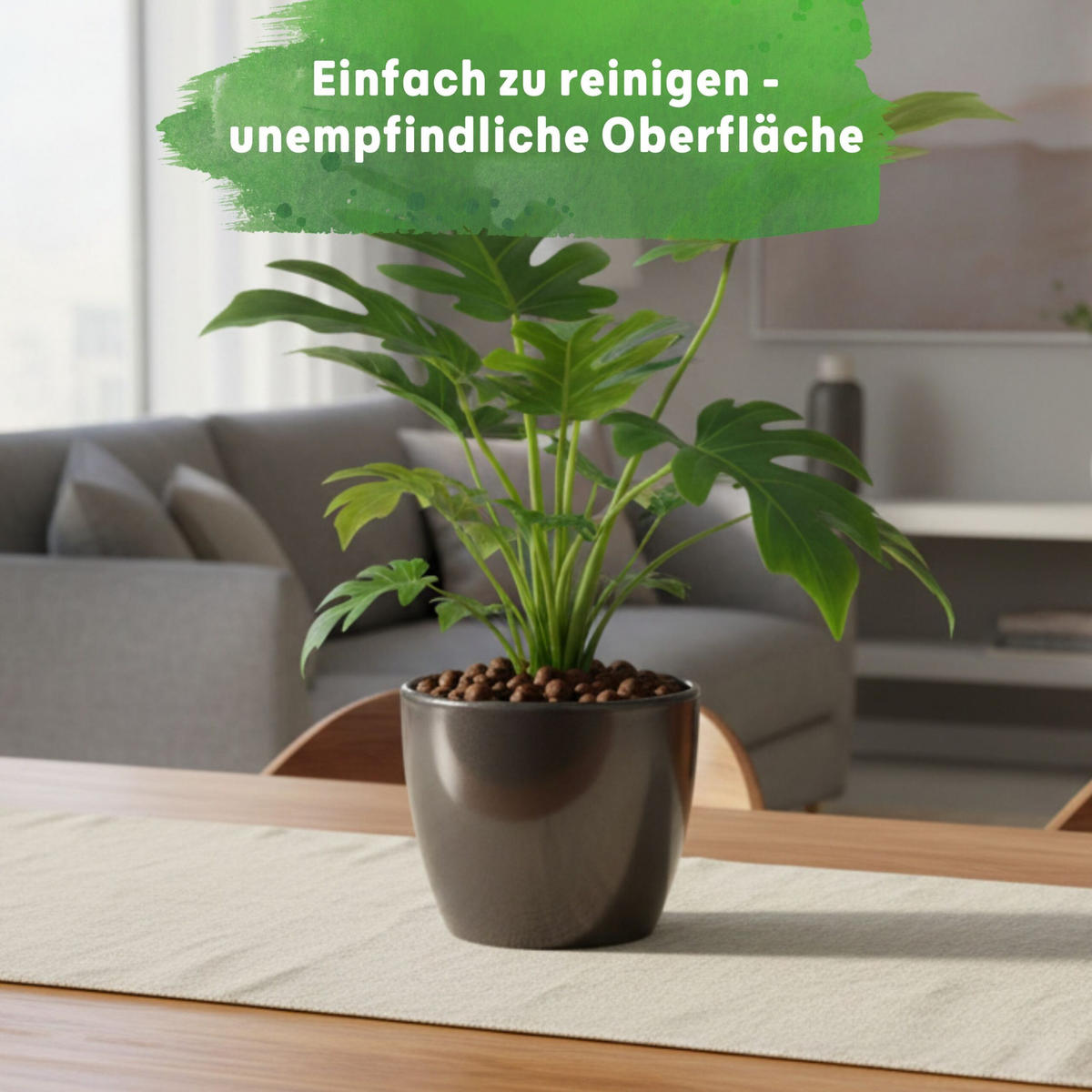 LENI Blumentopf Sylt Keramik Ø 19 cm Höhe 17 cm rund Dunkelsilber Metallic glänzend - Silberfarben, Keramik (19/17cm) - LENI