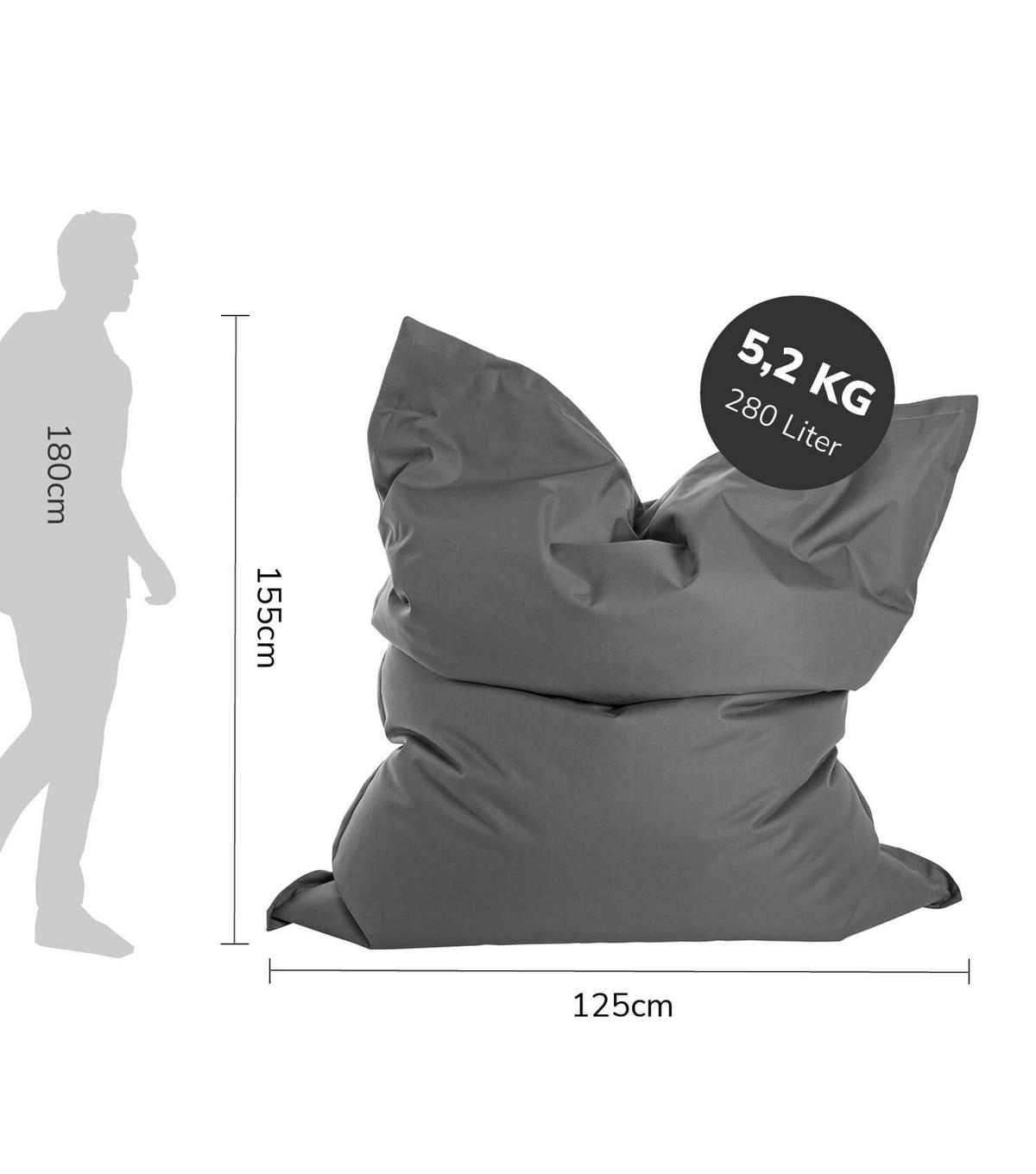 SITZSACK mit Schutzhülle Der Große - Anthrazit, Textil (125/155/20cm) - Mokebo