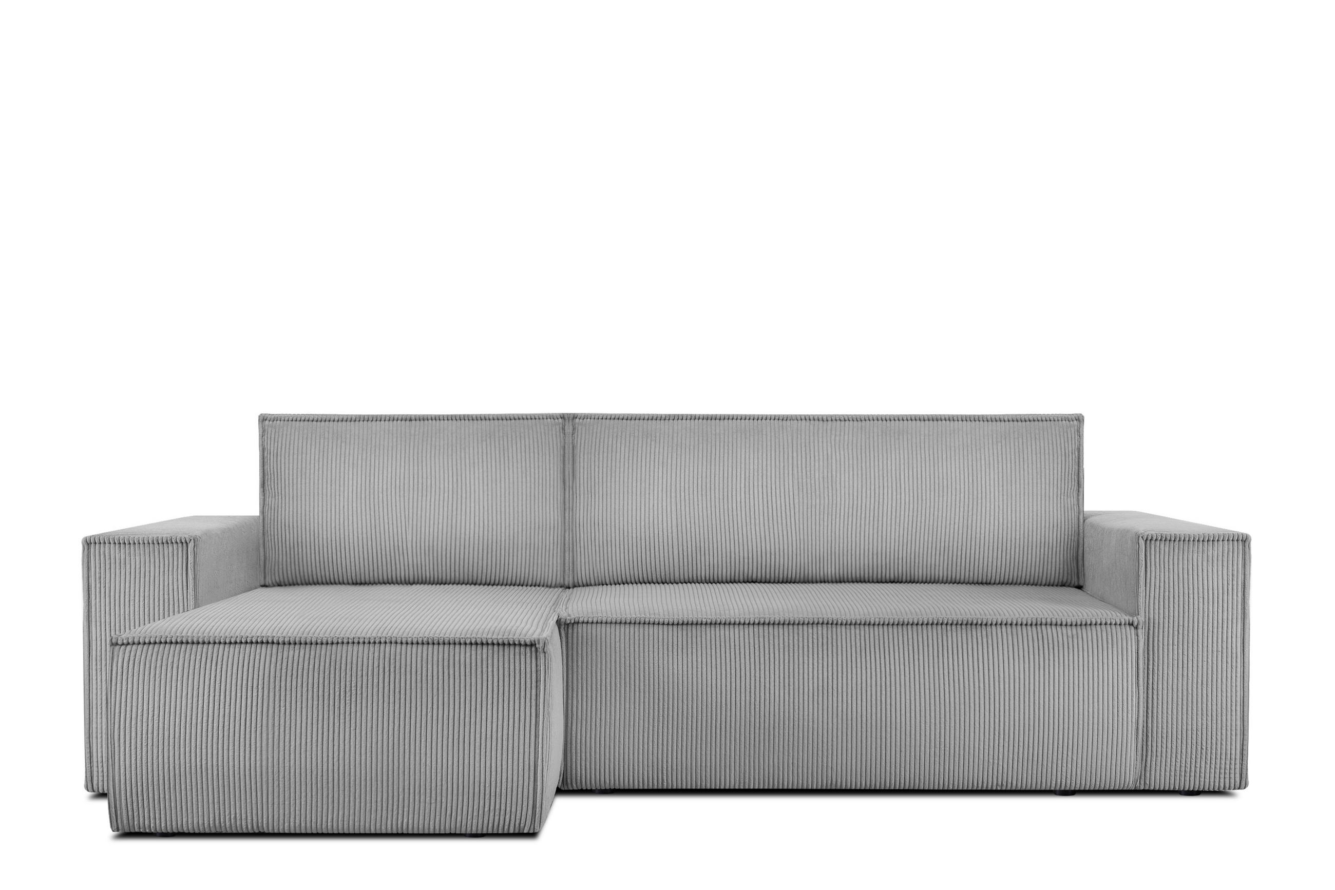 ECKSOFA-LINKS/RECHTS NAPI Schlaffunktion mit Cordbezug, hellgrau - Hellgrau/Schwarz, Textil (262/148cm) - KONSIMO®