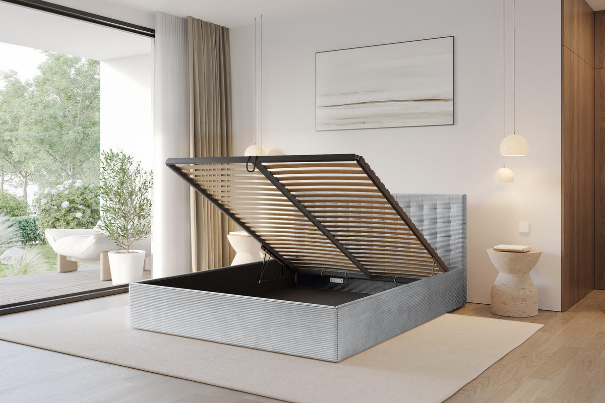 POLSTERBETT mit Bettkasten und Lattenrost, Boxbett ohne Matratze - PARI 180x200 Grau - Alufarben, Holzwerkstoff/Textil (180/200cm) - ALTDECOR