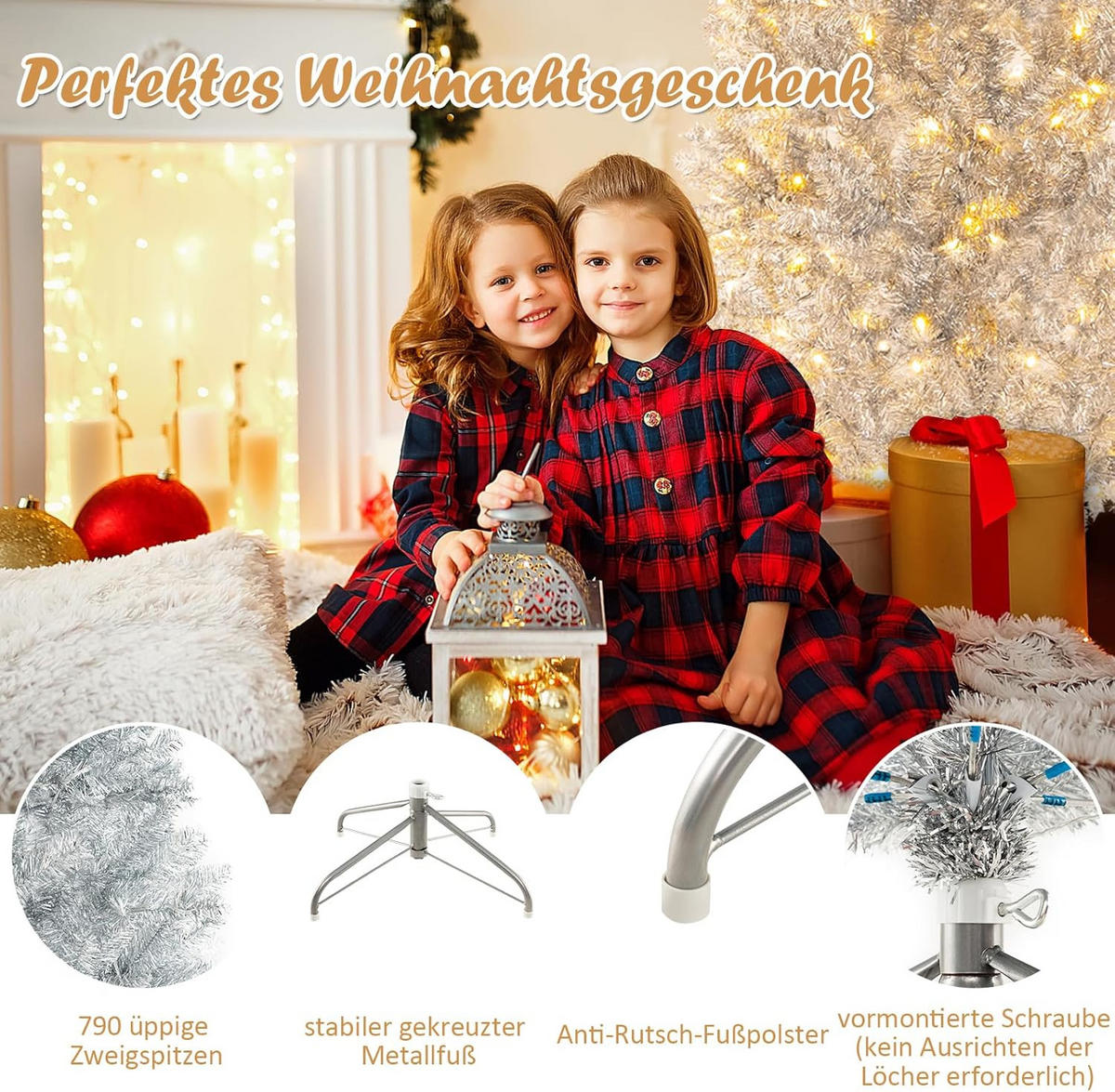 WEIHNACHTSBAUM 180cm Silber - Silberfarben, Kunststoff (180cm) - COSTWAY
