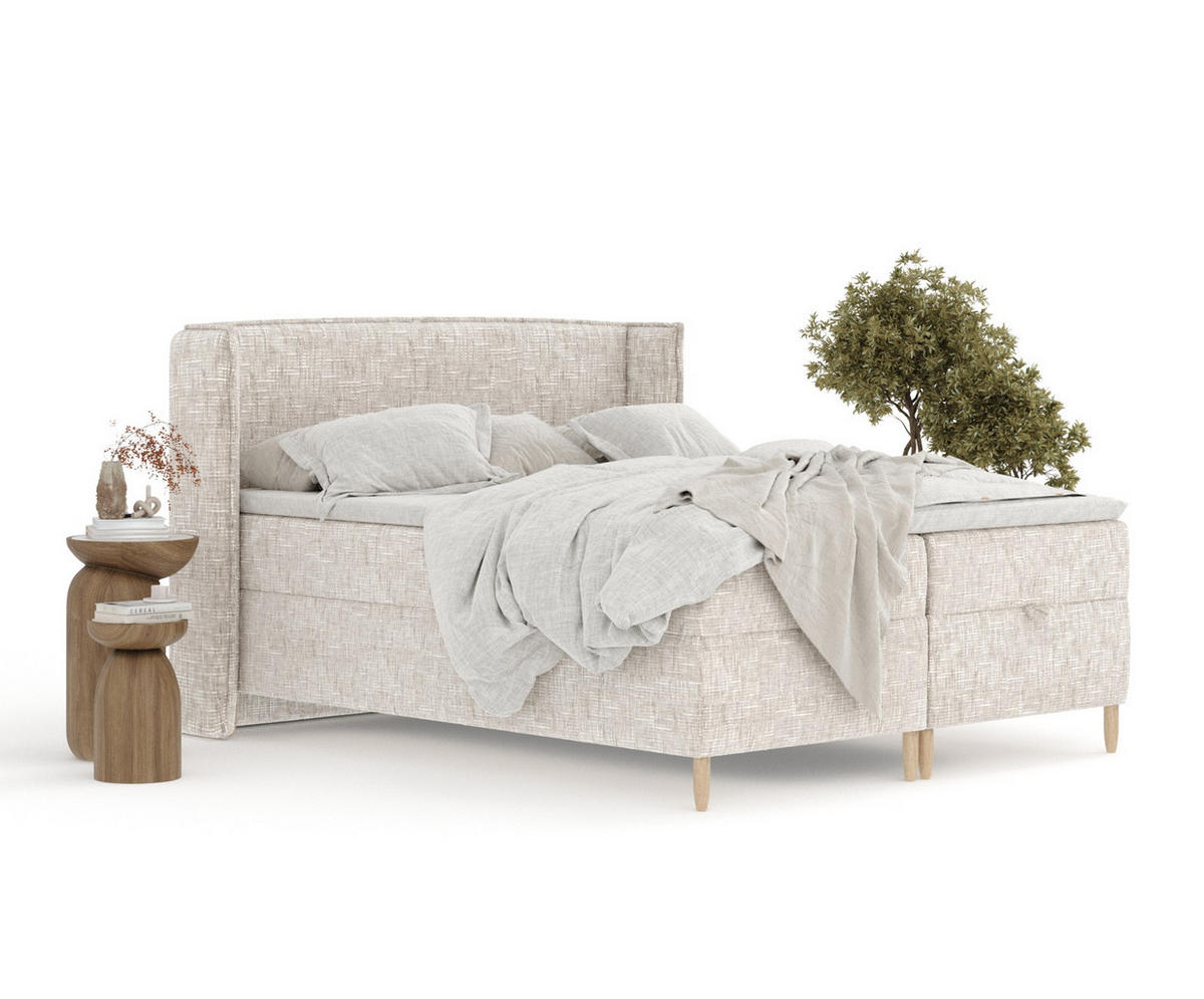 BOXBETT Monpelli Creme 140/200 cm im Webstoff - Creme/Naturfarben, Holz/Holzwerkstoff (140/200cm) - Maison de Reve