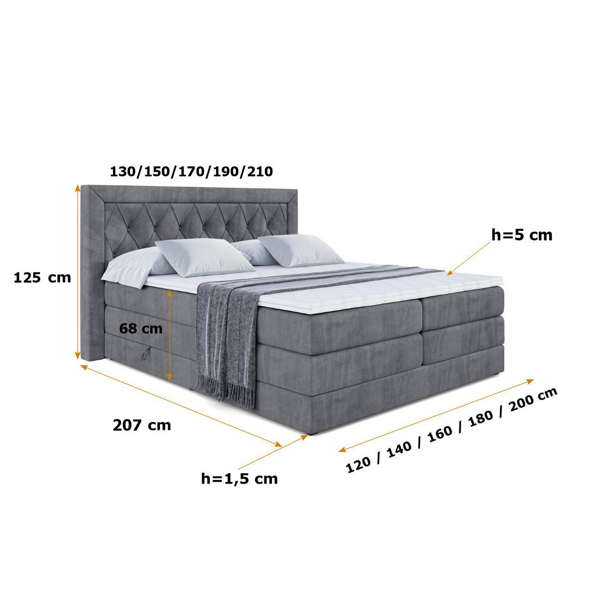 BOXSPRINGBETT NOEL KING - 180 x 200 - H3/H4 - Dunkelgrau - Dunkelgrau, Holzwerkstoff (180/200cm) - ALTDECOR