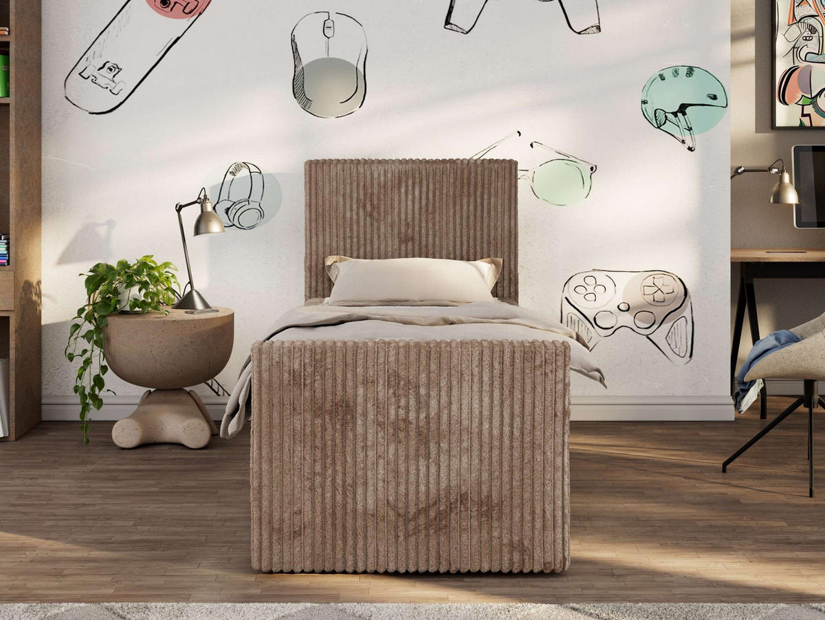 JUGENDBETT TILIO DUO 90/200 - Braun Cord - H4 - Links Seite - Braun, Textil (90/200cm) - MKS