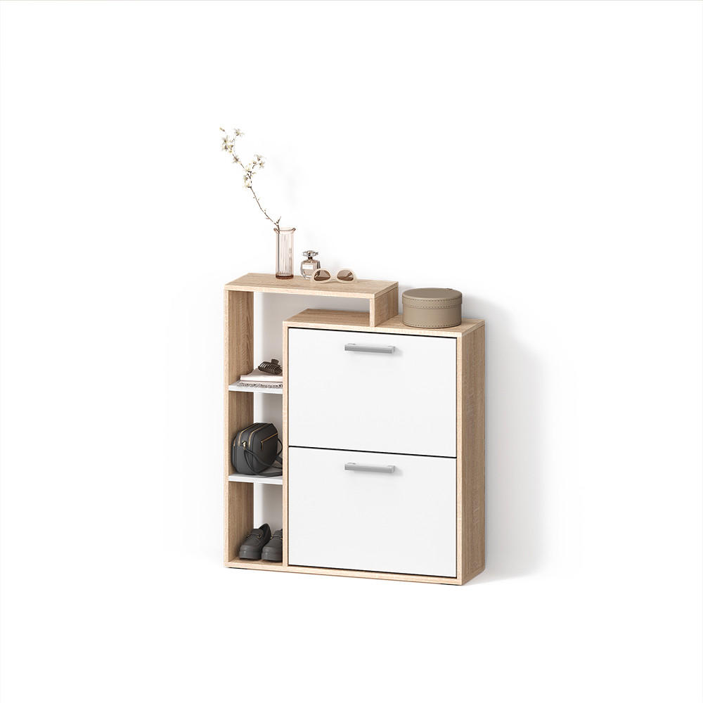 SCHUHKIPPER Ortello Weiß/Sonoma 24.5 x 90 cm - Weiß/Sonoma Eiche, Holzwerkstoff (24.5/90/80cm) - Livinity®