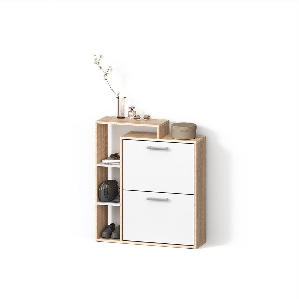 SCHUHKIPPER Ortello Weiß/Sonoma 24.5 x 90 cm - Weiß/Sonoma Eiche, Holzwerkstoff (24.5/90/80cm) - Livinity®