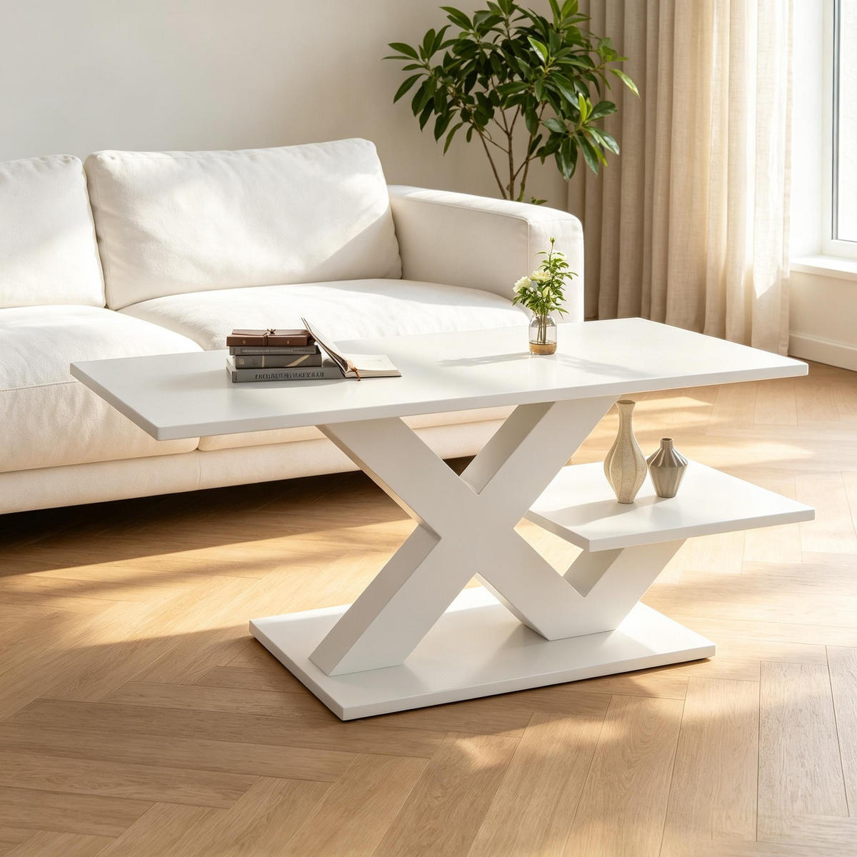 COUCHTISCH rechteckig Weiß Hochglanz 100/48/45 cm - Weiß, Holzwerkstoff (100/48/45cm)