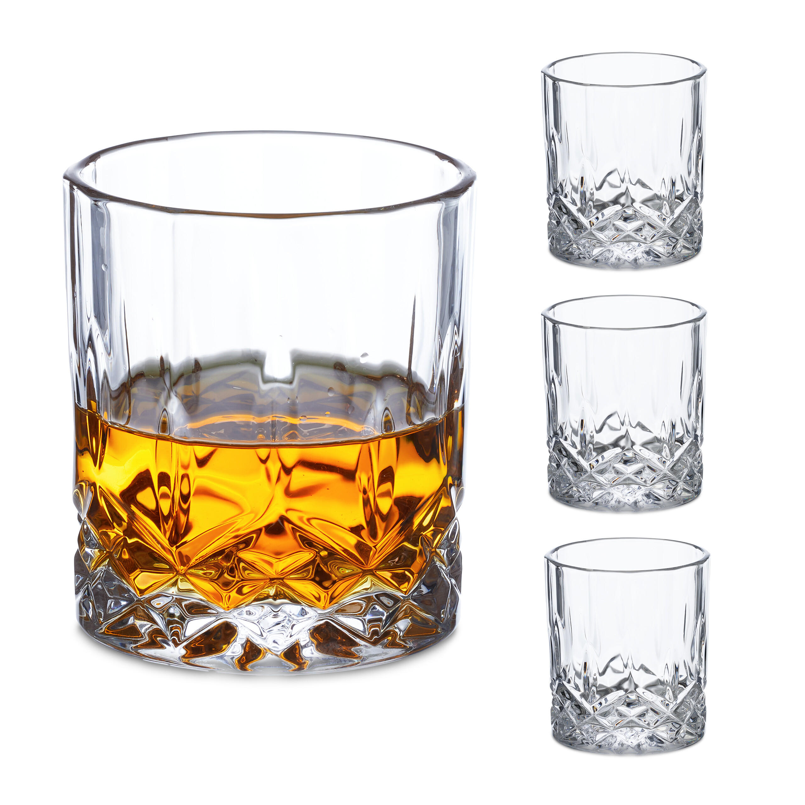 Relaxdays SKLENICE Transparentní 4dílná-sada na whisky sklo reliéf 300 ml
